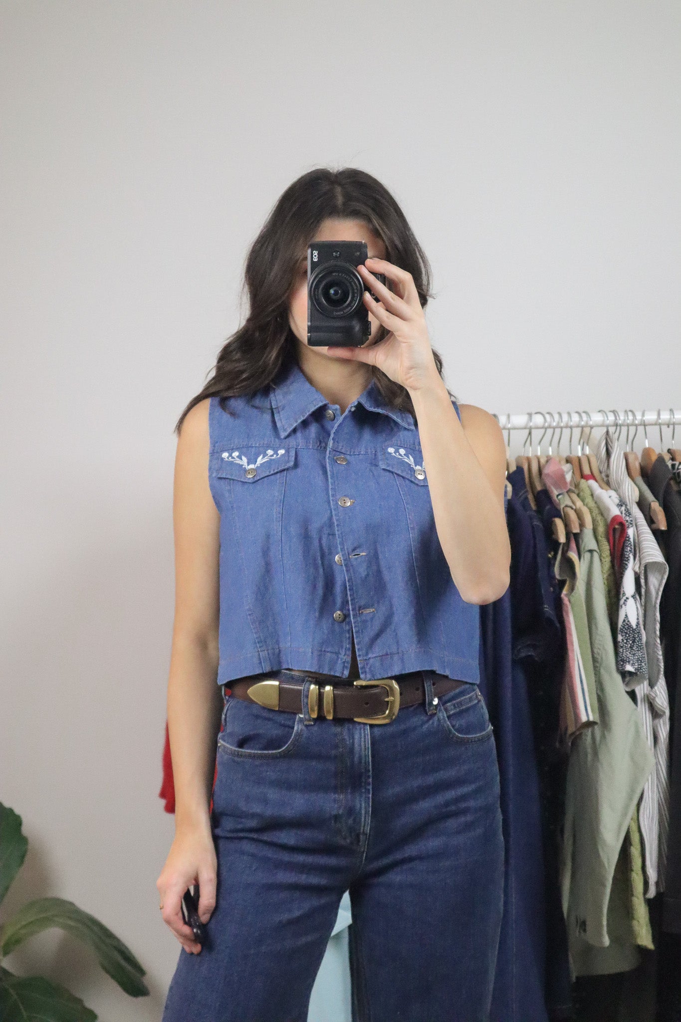 Deadstock x Vintage x Denim Embroidered Crop Blouse (S)