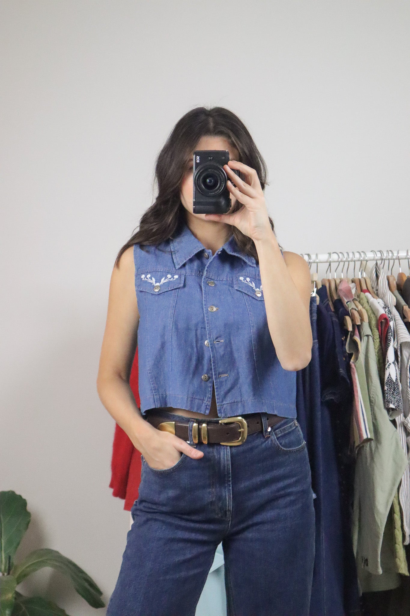 Deadstock x Vintage x Denim Embroidered Crop Blouse (S)