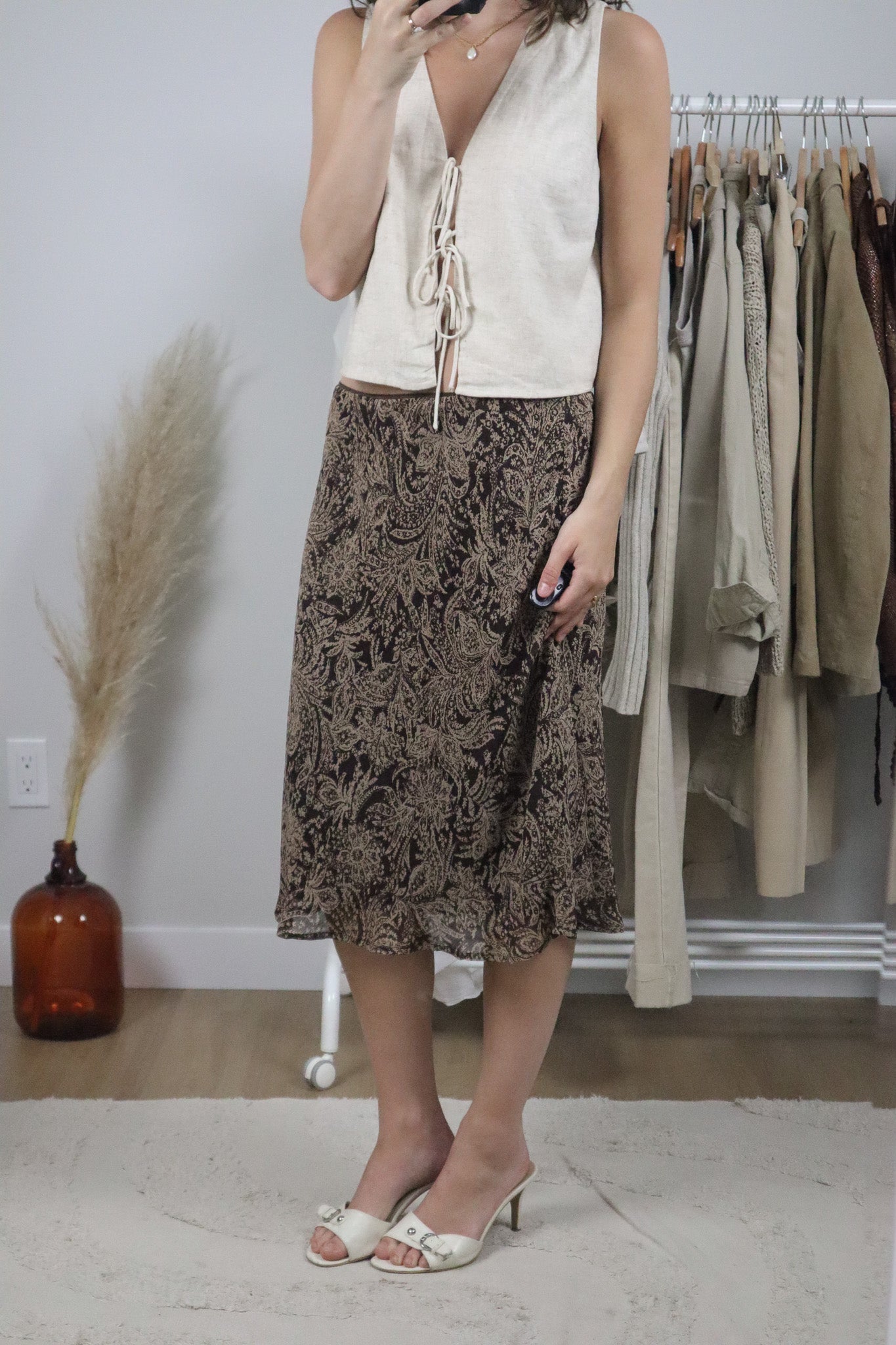 Vintage x Patterned Midi Skirt (L/XL)