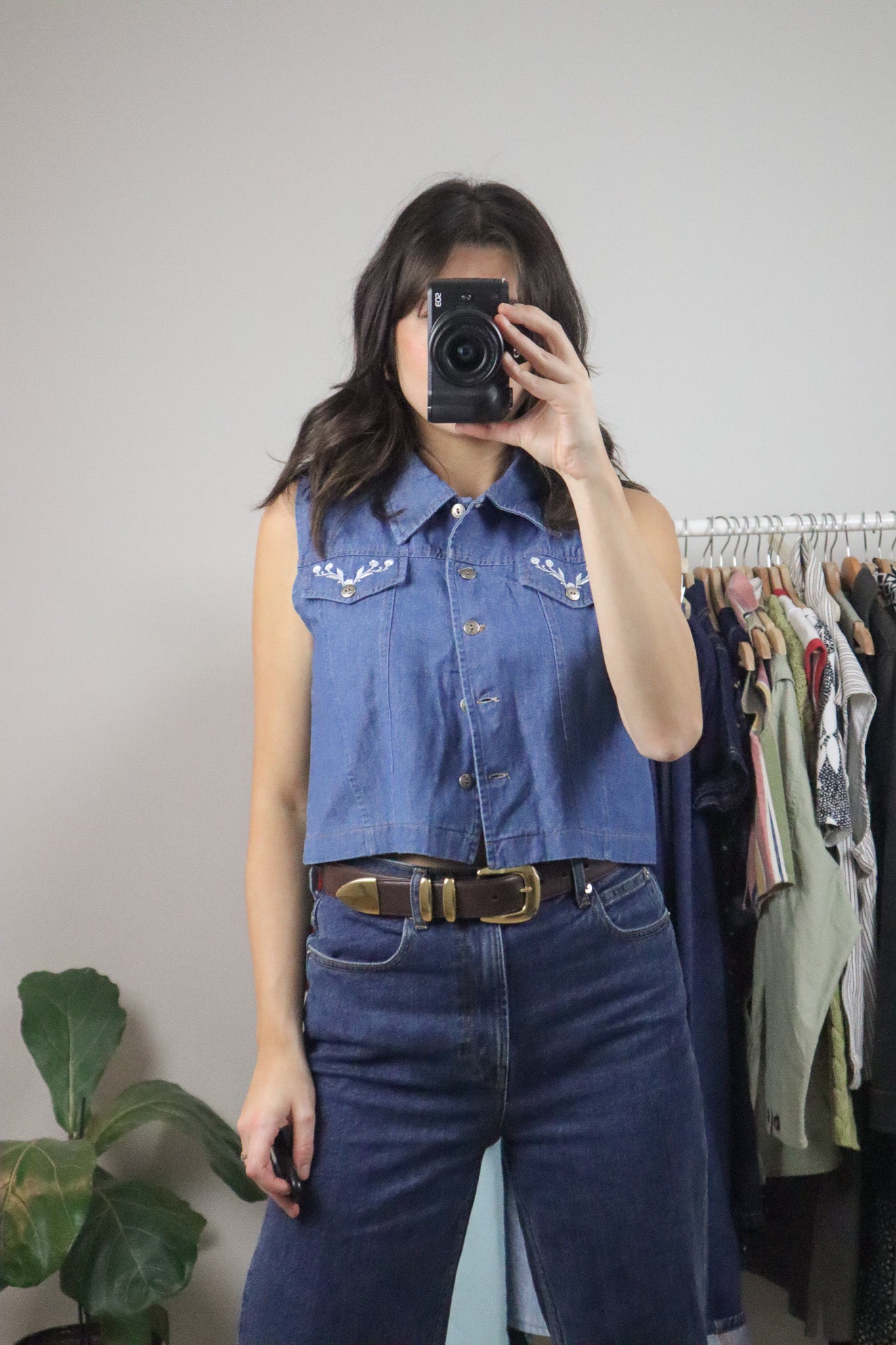 Deadstock x Vintage x Denim Embroidered Crop Blouse (S)