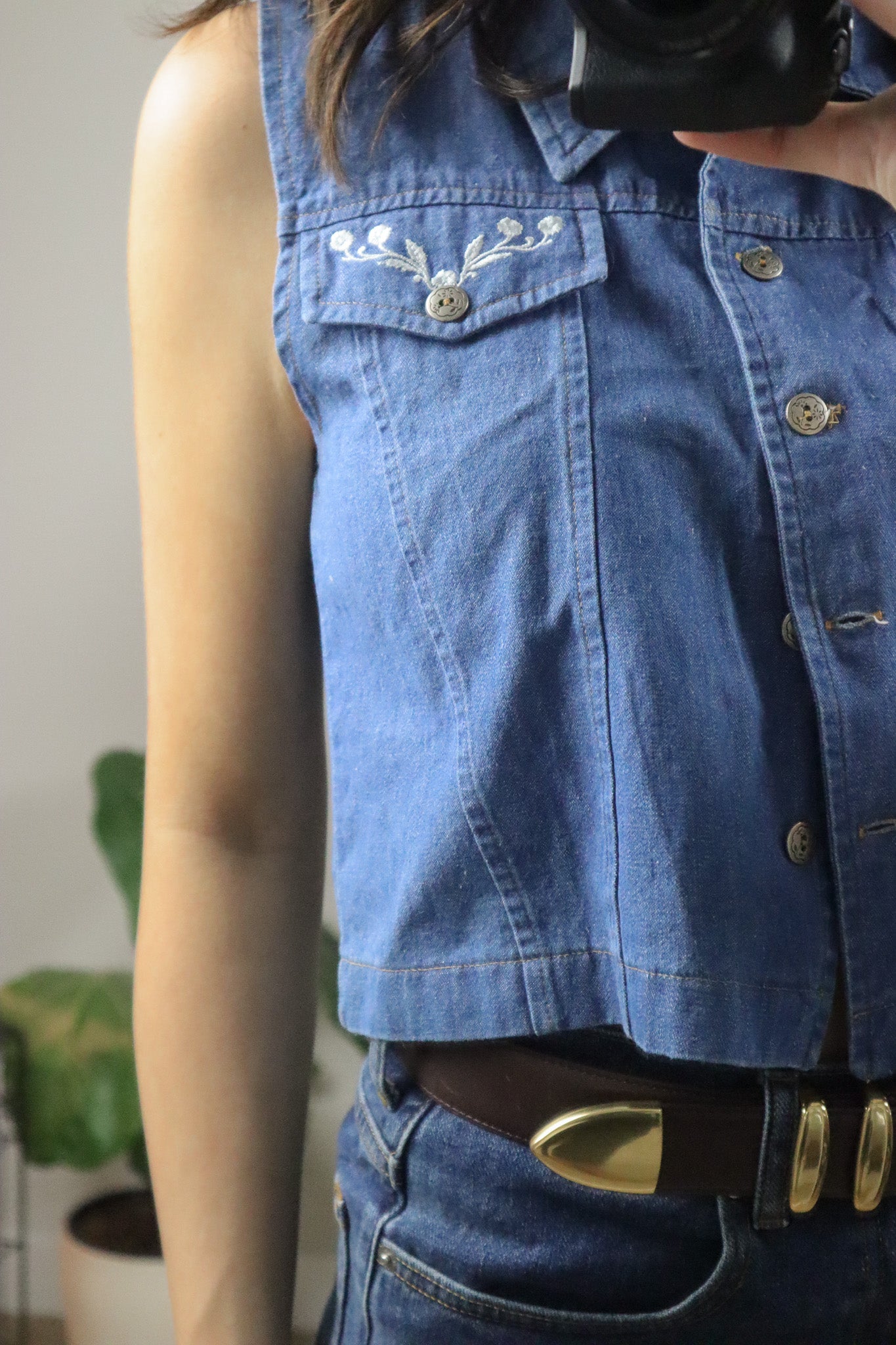 Deadstock x Vintage x Denim Embroidered Crop Blouse (S)