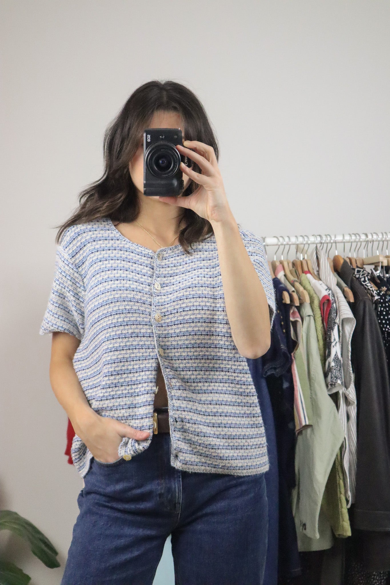 Made in USA x Vintage x Textured Short Sleeve Knit (L)