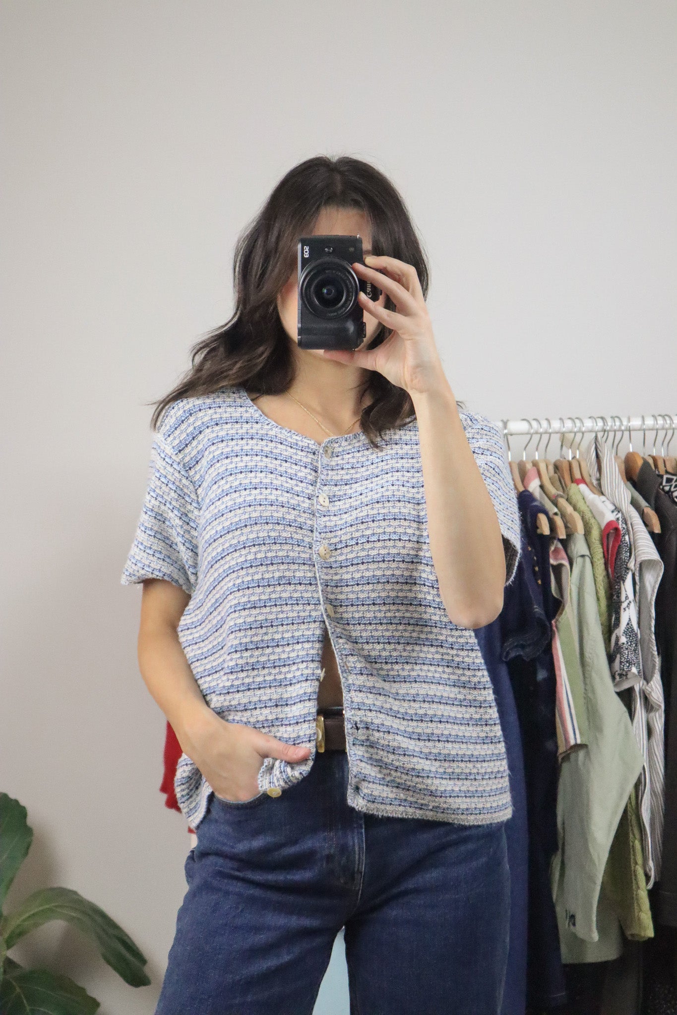Made in USA x Vintage x Textured Short Sleeve Knit (L)