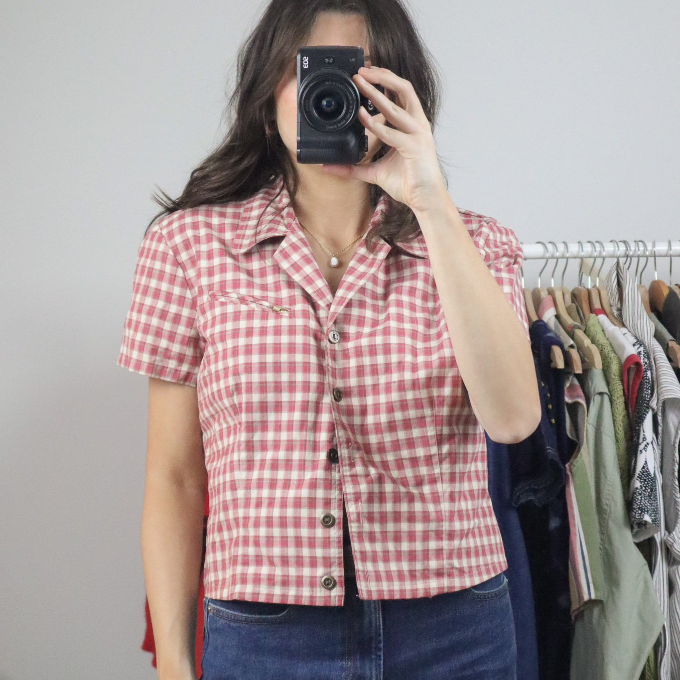 Vintage x Cotton Crop Plaid Blouse (M)