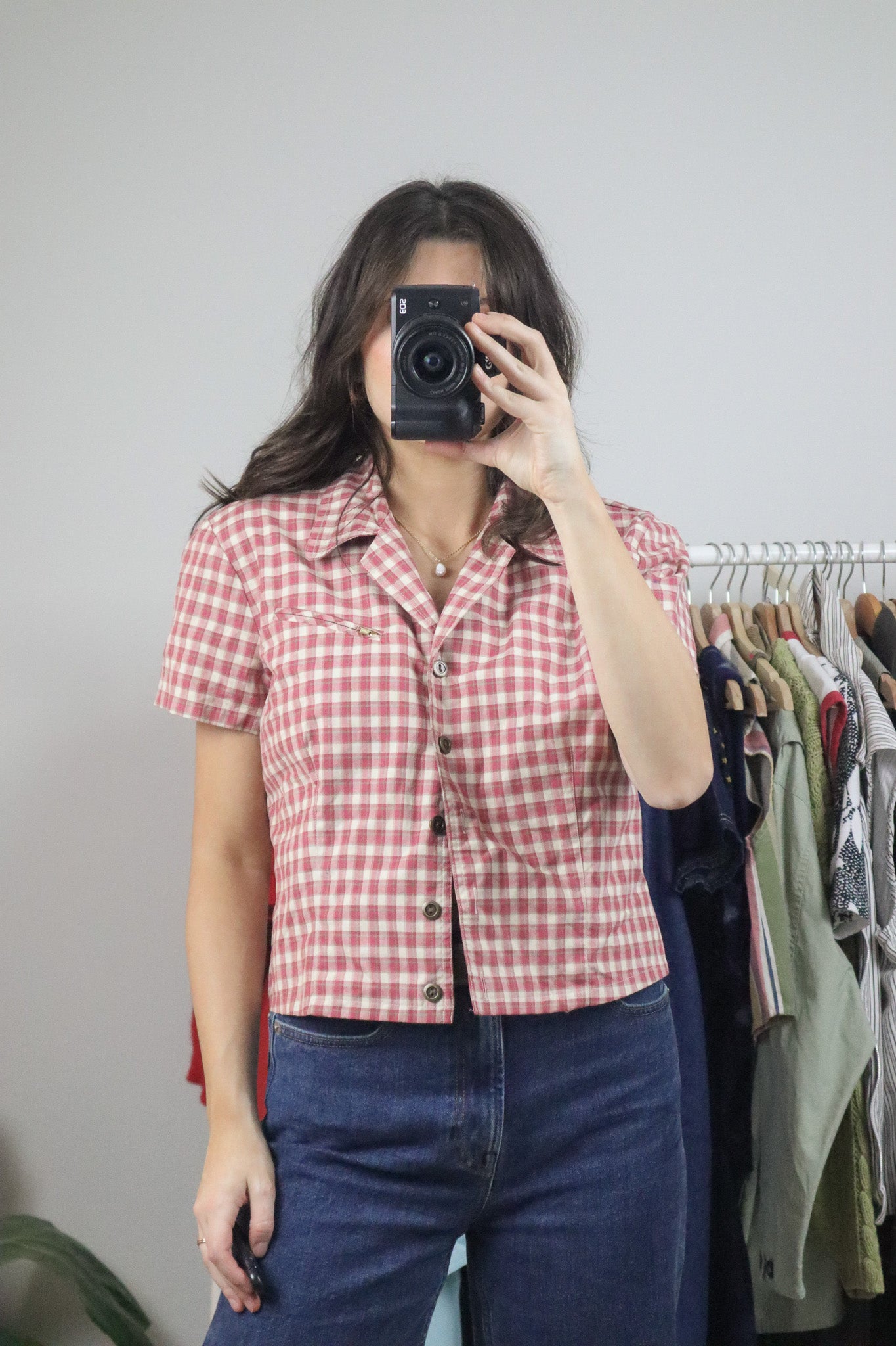 Vintage x Cotton Crop Plaid Blouse (M)