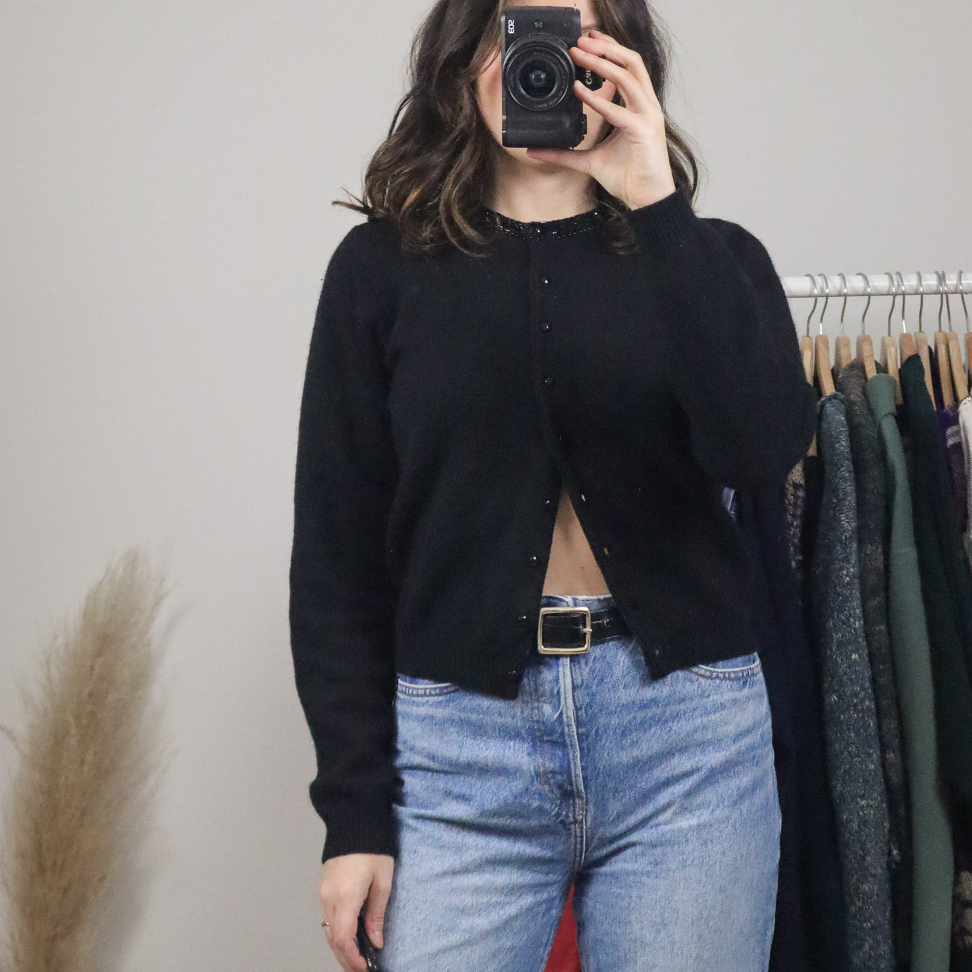 Vintage x Wool & Angora Cardigan W/ Beaded Collar (S)