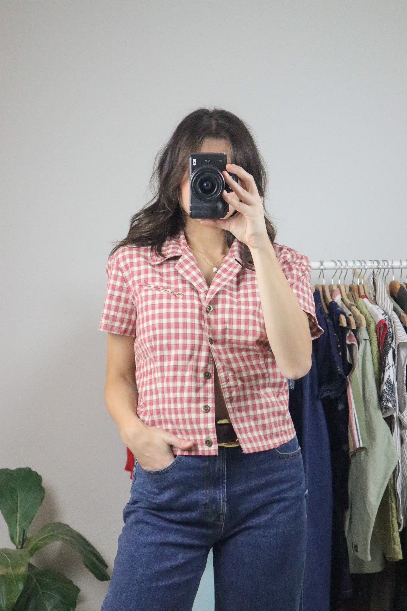 Vintage x Cotton Crop Plaid Blouse (M)
