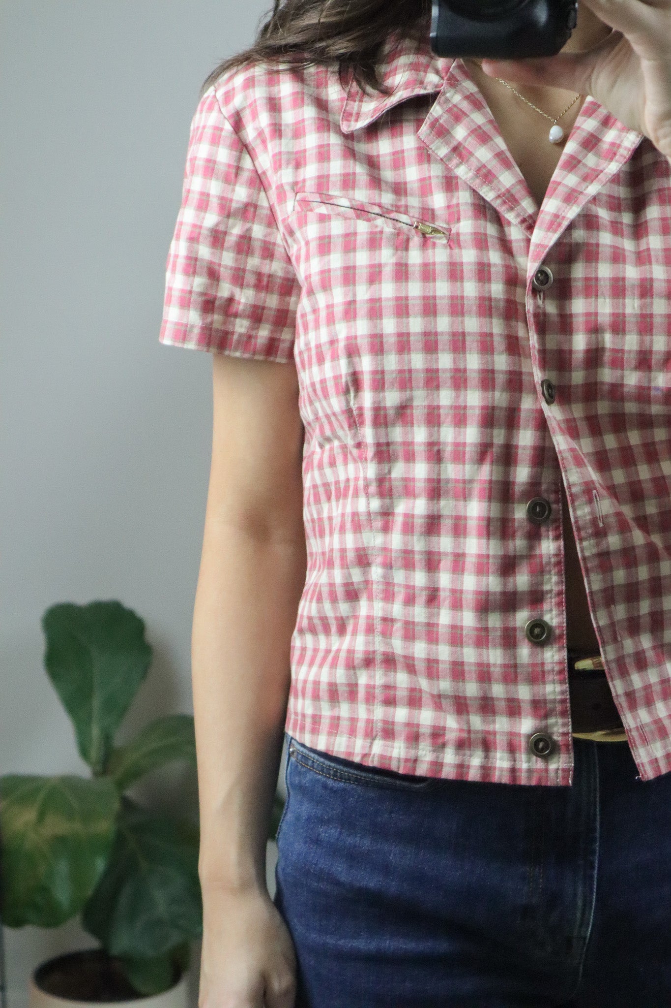 Vintage x Cotton Crop Plaid Blouse (M)