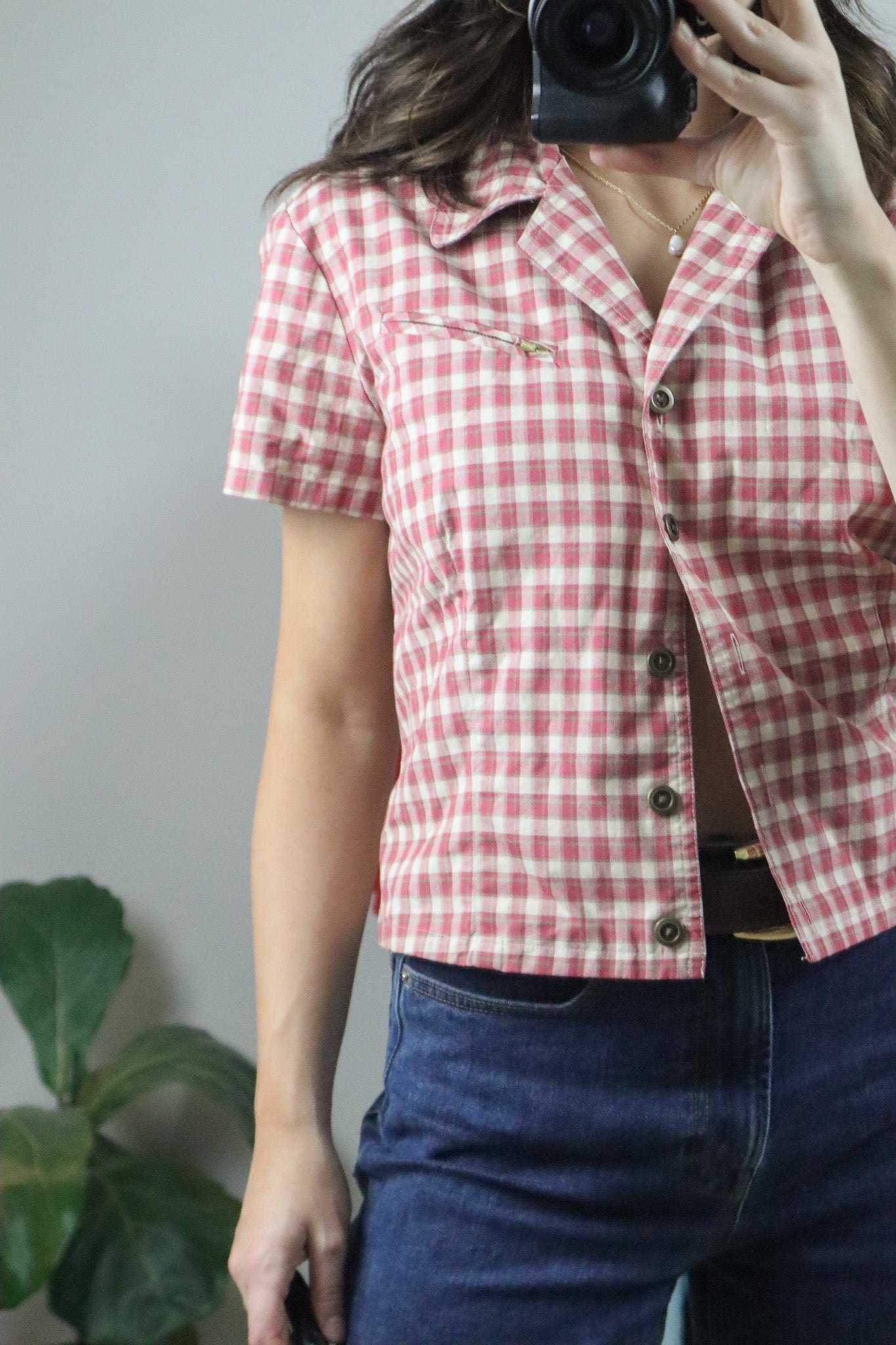 Vintage x Cotton Crop Plaid Blouse (M)
