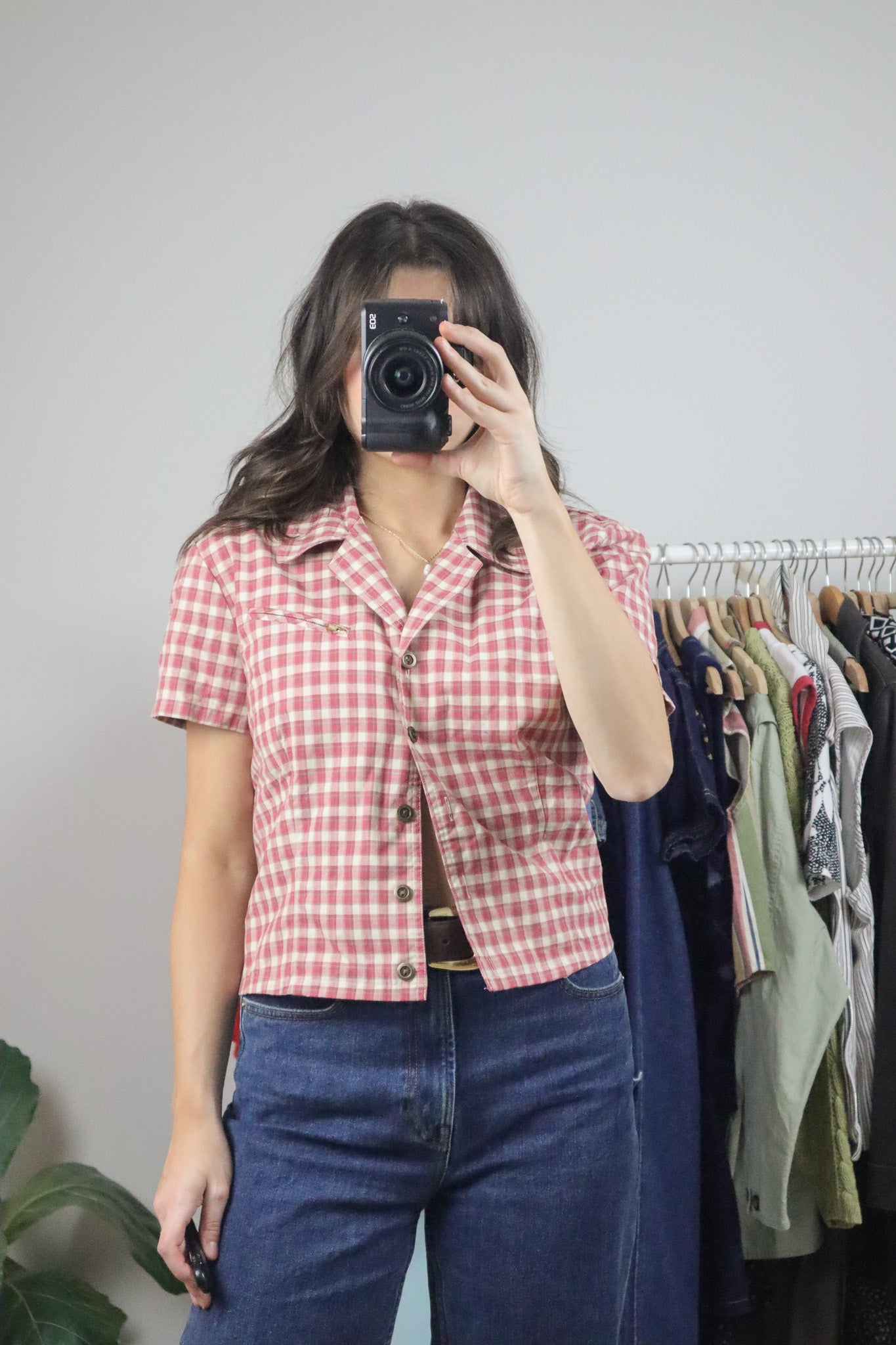 Vintage x Cotton Crop Plaid Blouse (M)
