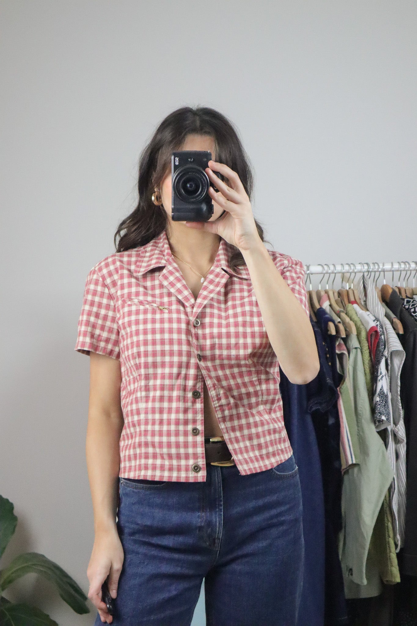 Vintage x Cotton Crop Plaid Blouse (M)