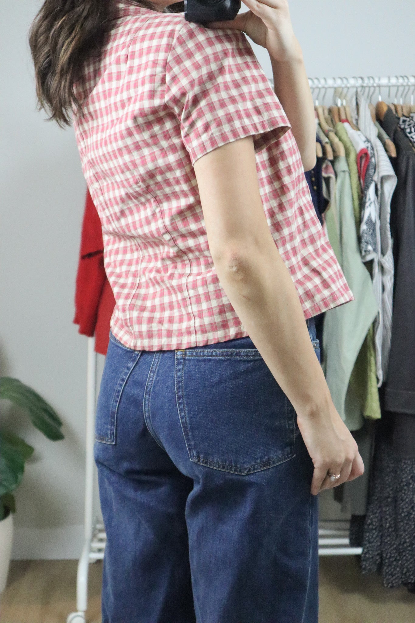 Vintage x Cotton Crop Plaid Blouse (M)