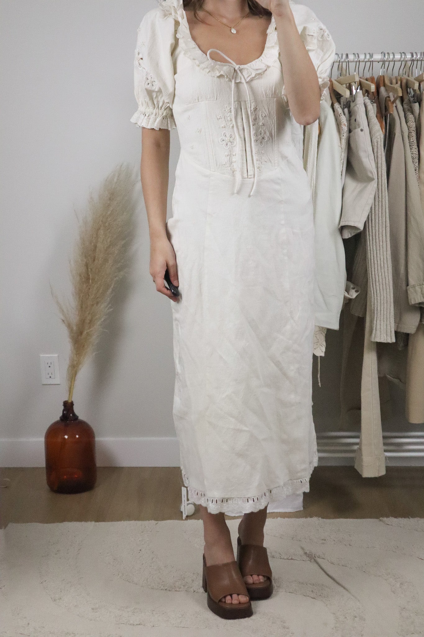 NWT x For Love & Lemons x Cotton/Linen Beaded Corset Maxi Dress (S)