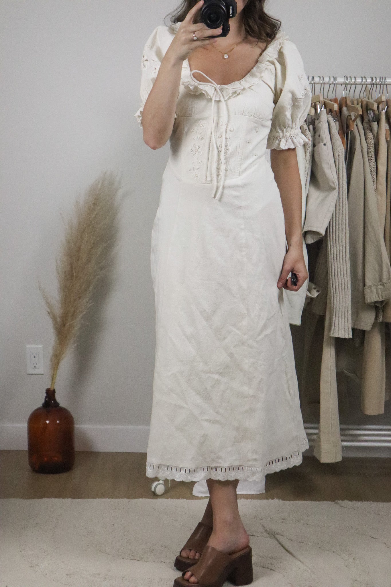NWT x For Love & Lemons x Cotton/Linen Beaded Corset Maxi Dress (S)