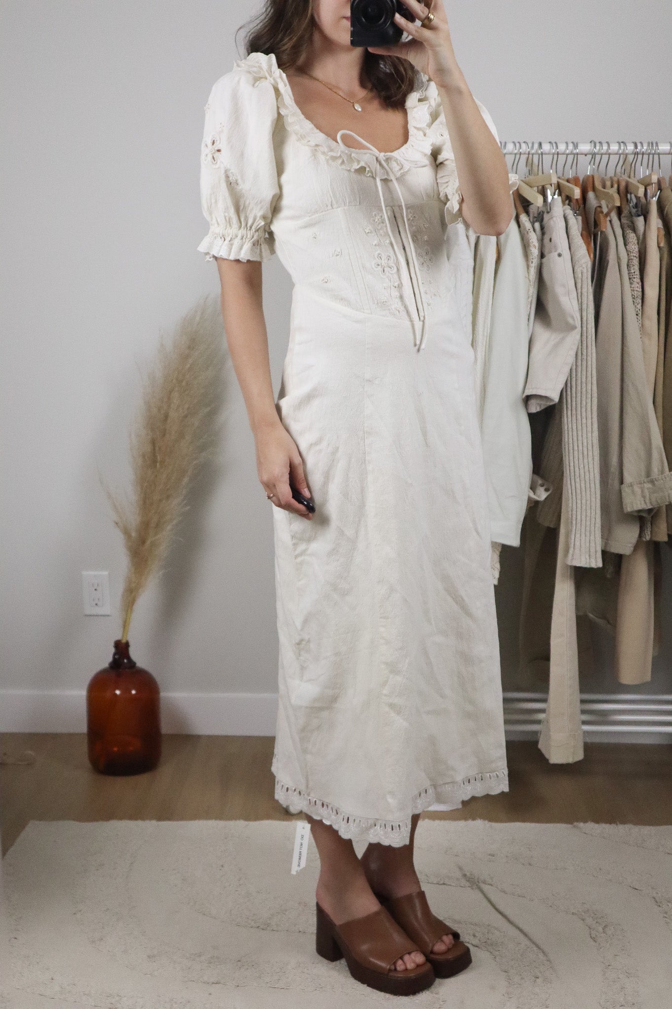 NWT x For Love & Lemons x Cotton/Linen Beaded Corset Maxi Dress (S)