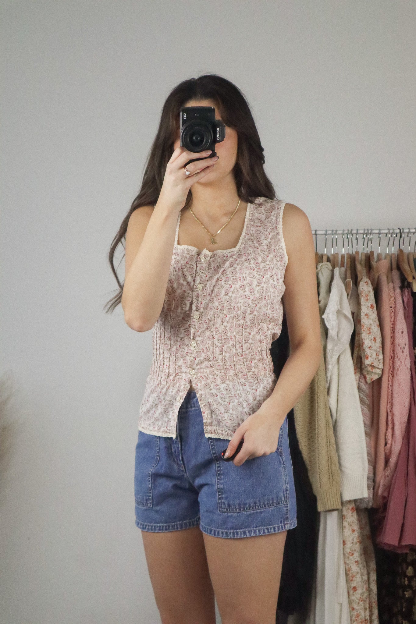 Vintage x Floral Button Up Tank (M)