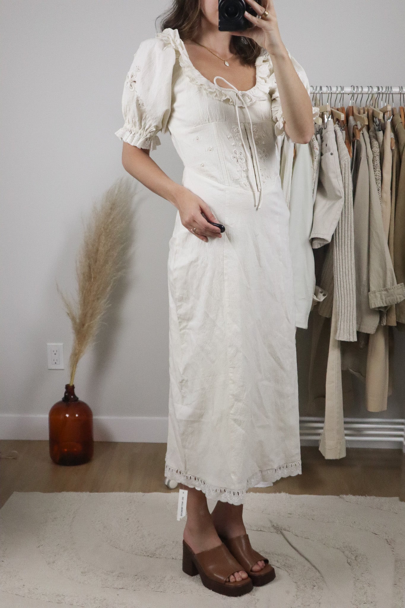 NWT x For Love & Lemons x Cotton/Linen Beaded Corset Maxi Dress (S)