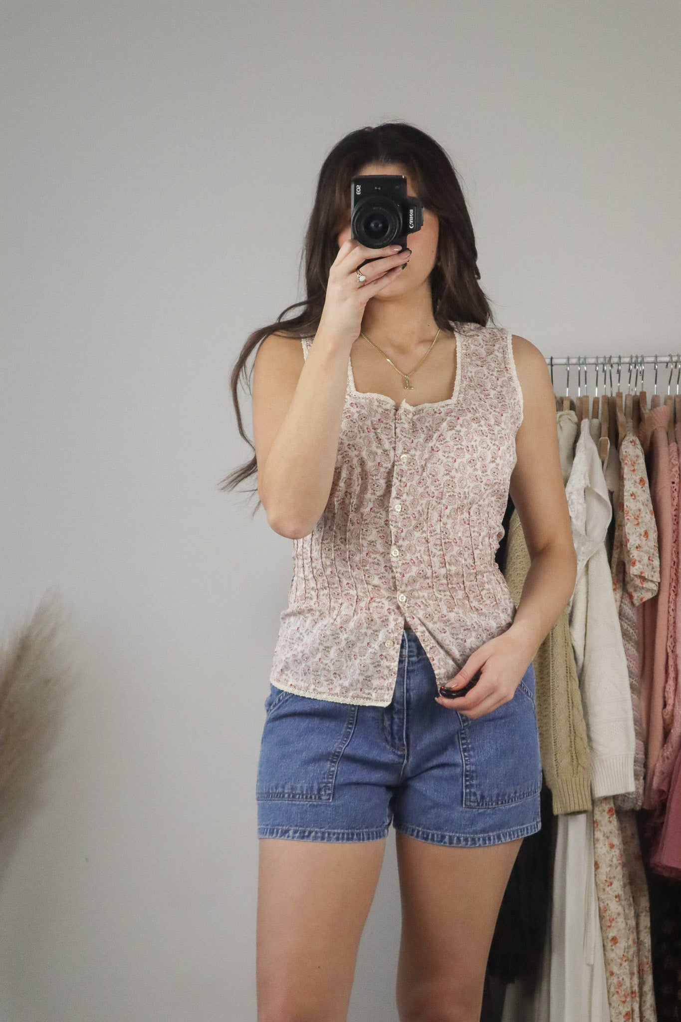 Vintage x Floral Button Up Tank (M)