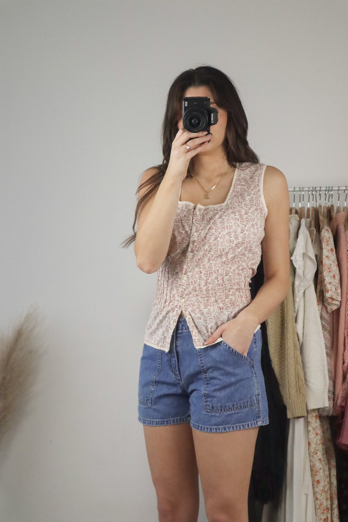 Vintage x Floral Button Up Tank (M)