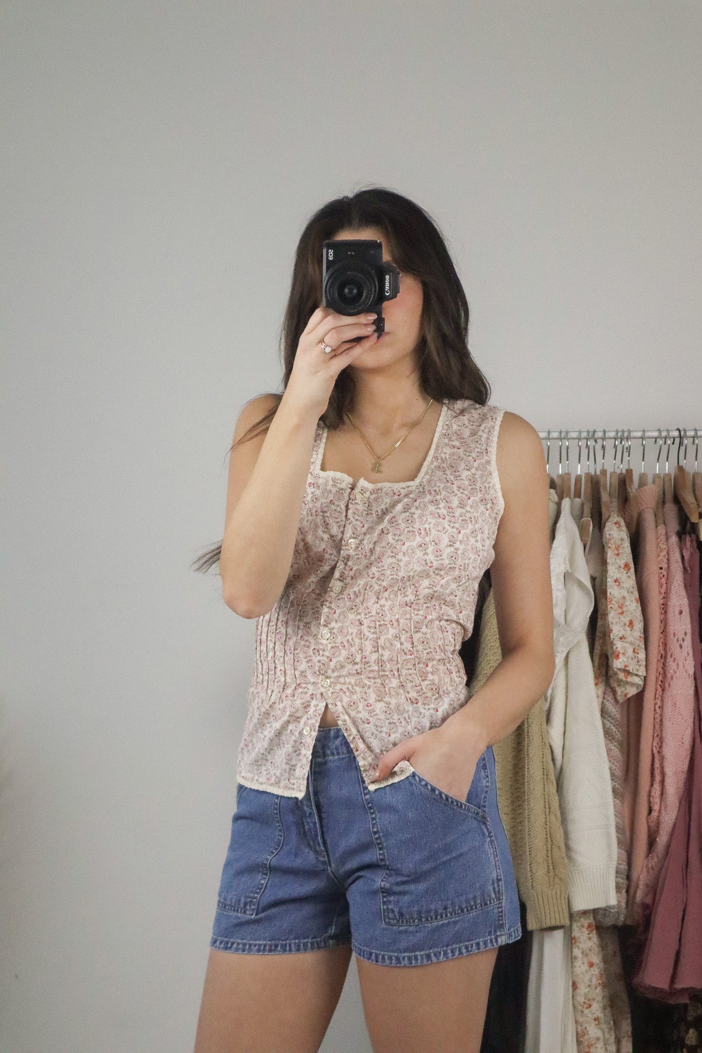Vintage x Floral Button Up Tank (M)