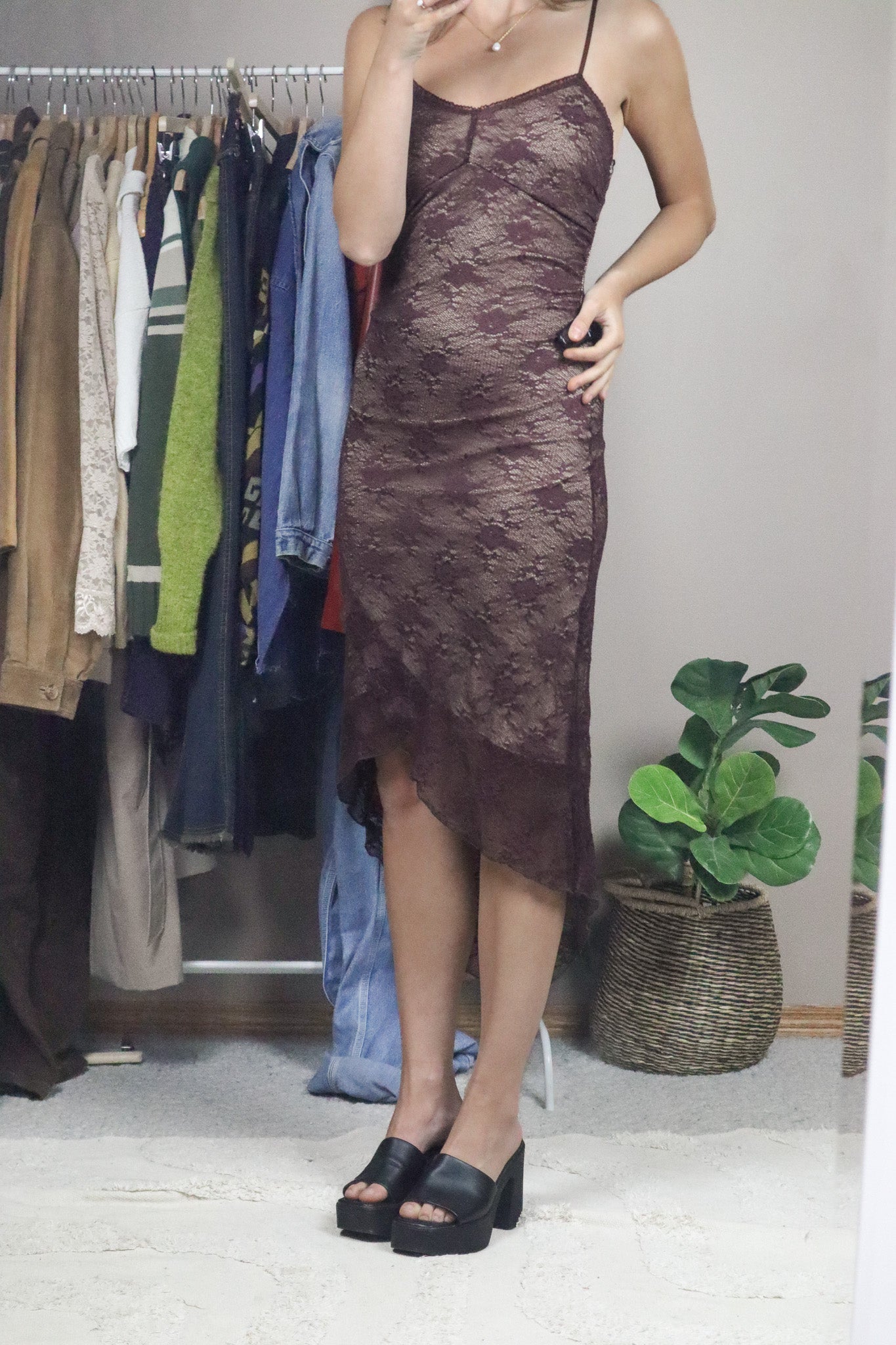 Made in USA x Vintage x Lace Maxi Dress (XS/S)