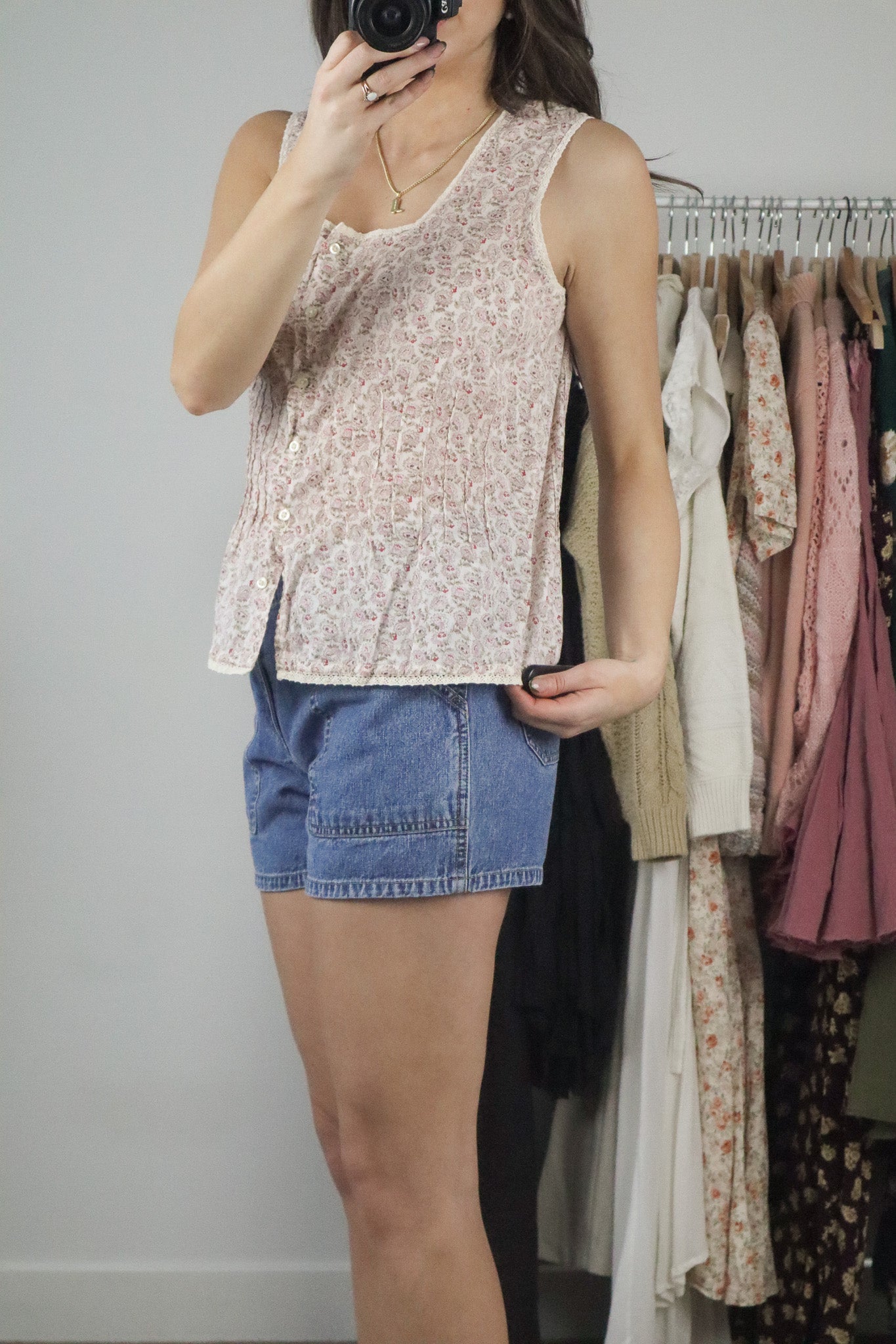 Vintage x Floral Button Up Tank (M)