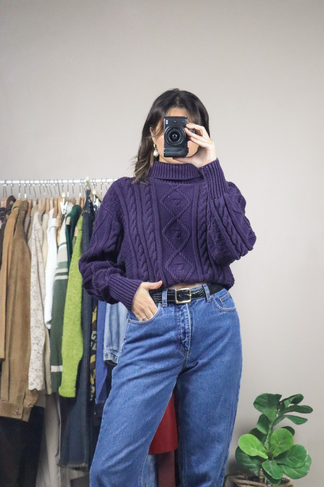 Vintage x Cable Knit Cropped Sweater (S)