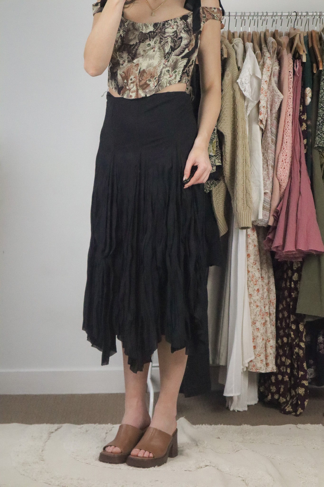 Vintage x Wrinkle Effect Midi Skirt (6/8)