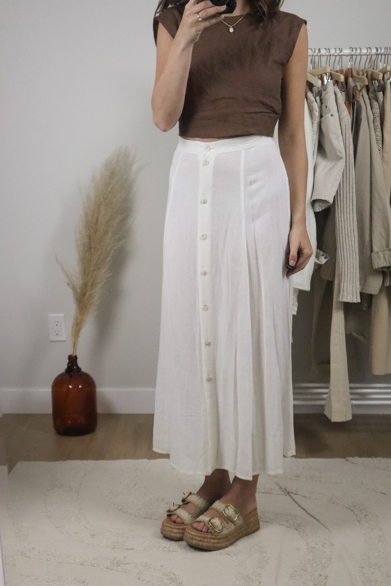 Made in Canada x Vintage x Linen Blend Button Maxi Skirt (14)