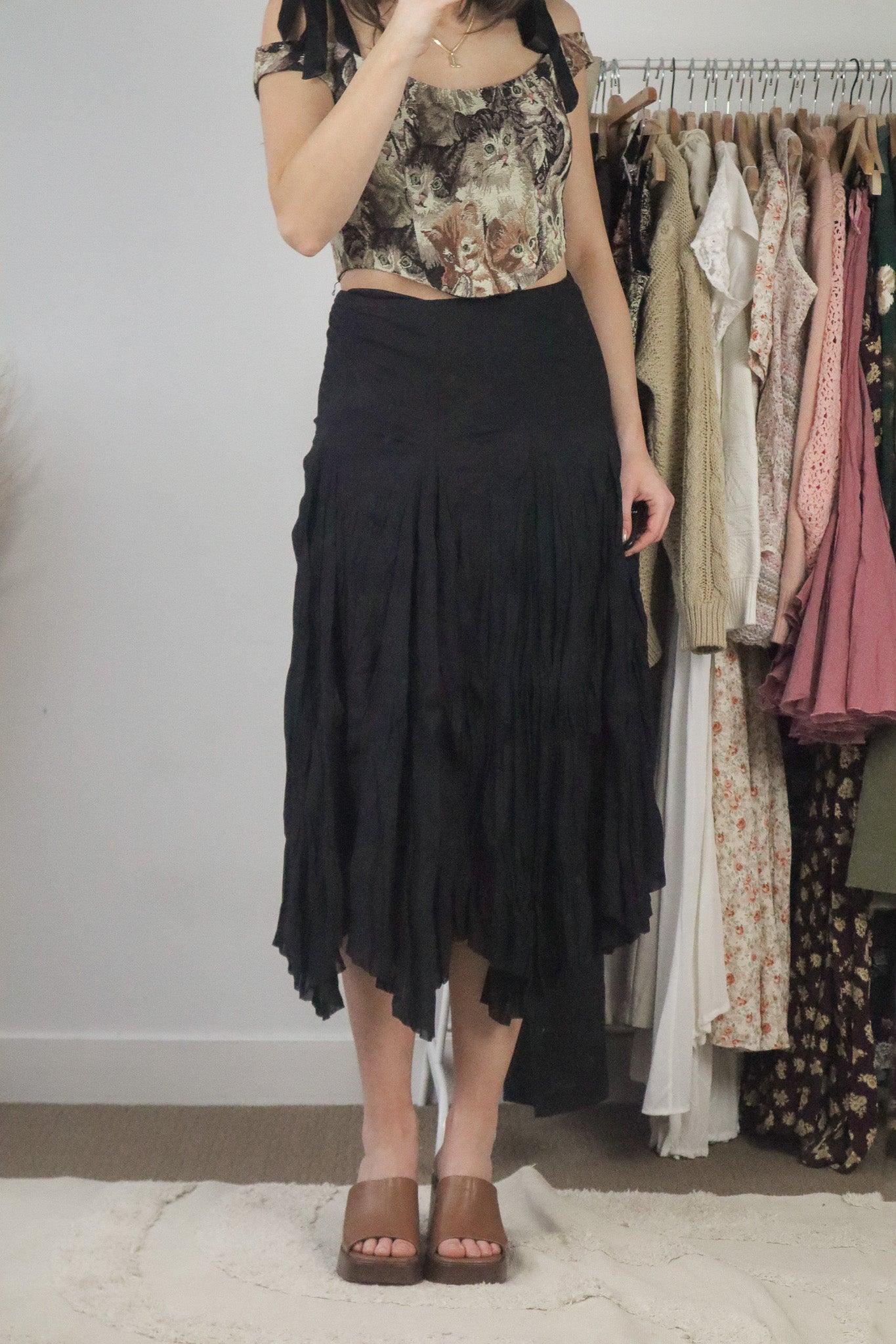 Vintage x Wrinkle Effect Midi Skirt (6/8)