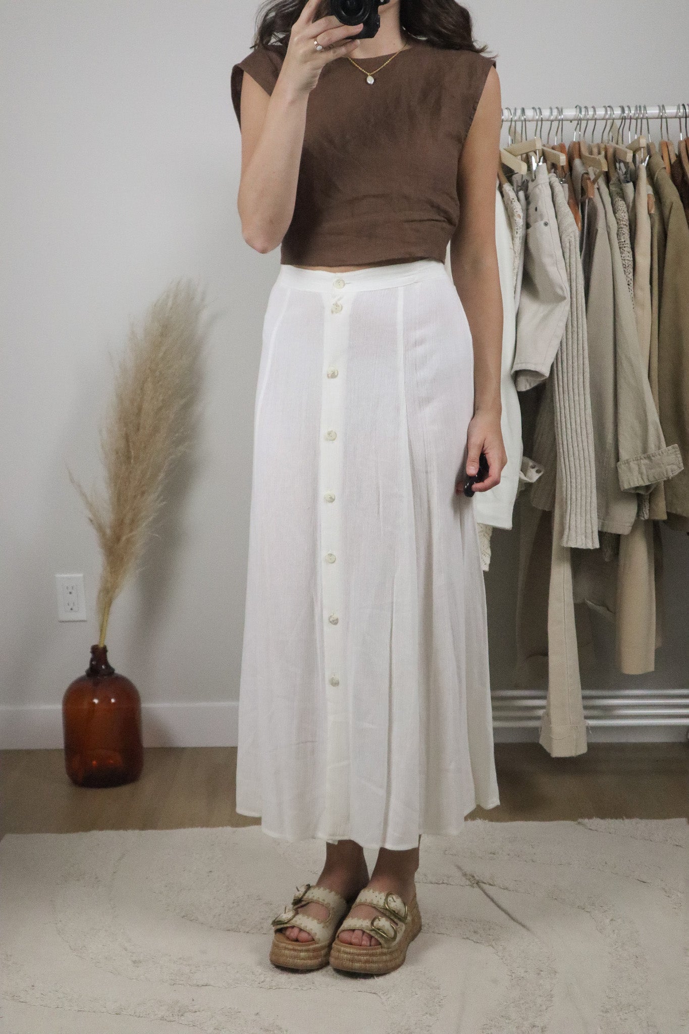 Made in Canada x Vintage x Linen Blend Button Maxi Skirt (14)