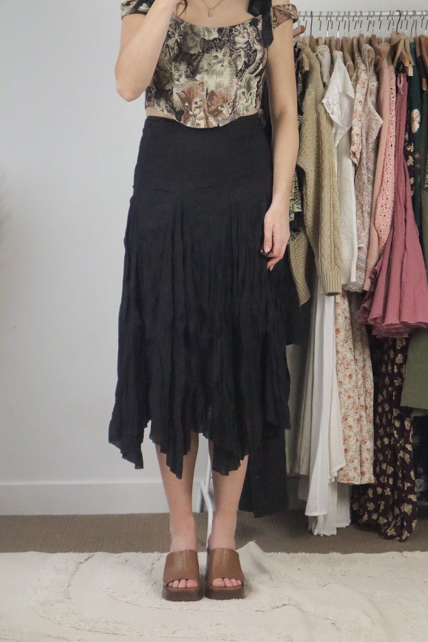 Vintage x Wrinkle Effect Midi Skirt (6/8)