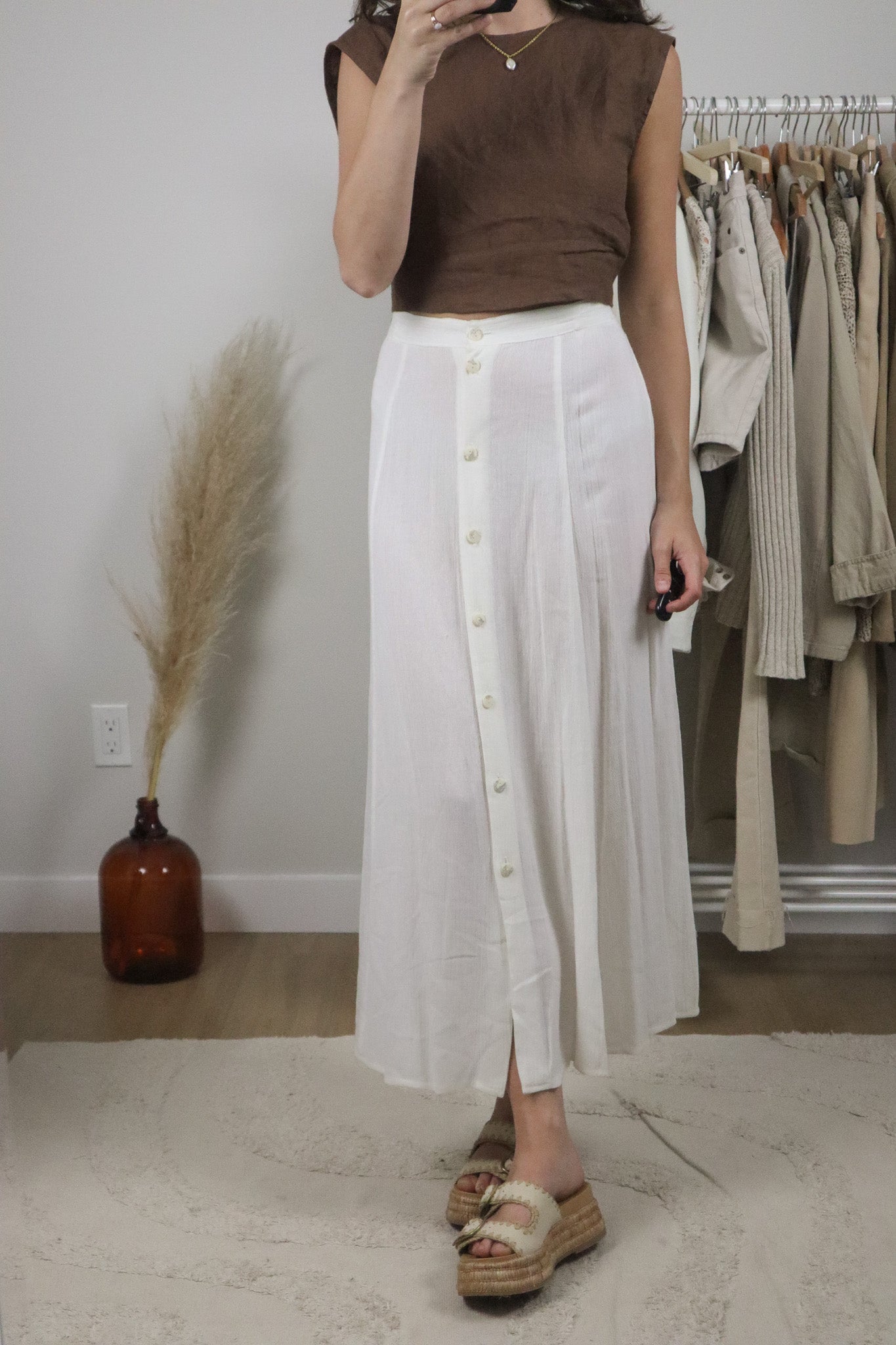 Made in Canada x Vintage x Linen Blend Button Maxi Skirt (14)