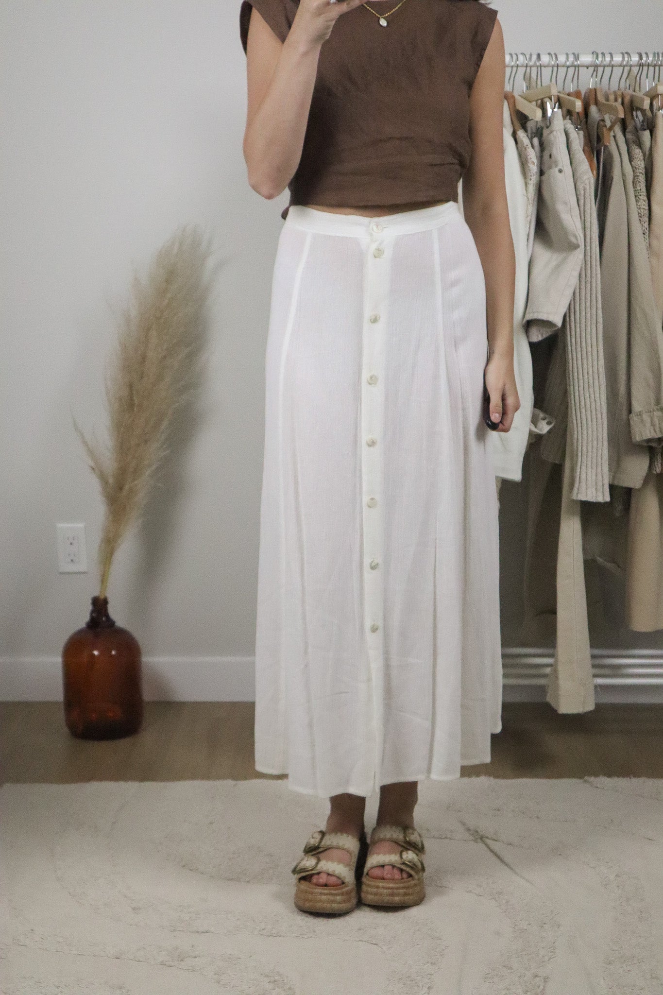 Made in Canada x Vintage x Linen Blend Button Maxi Skirt (14)