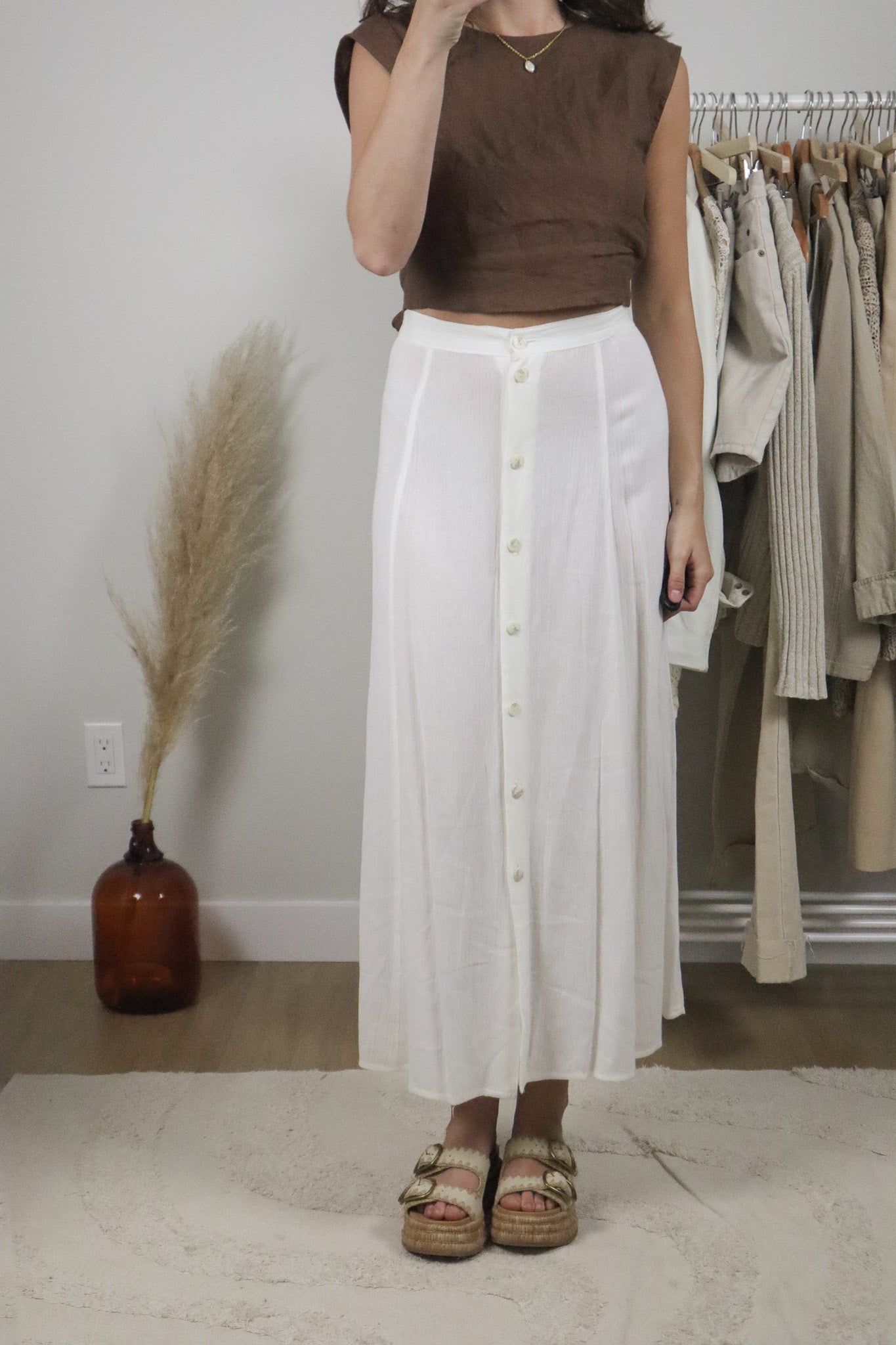 Made in Canada x Vintage x Linen Blend Button Maxi Skirt (14)