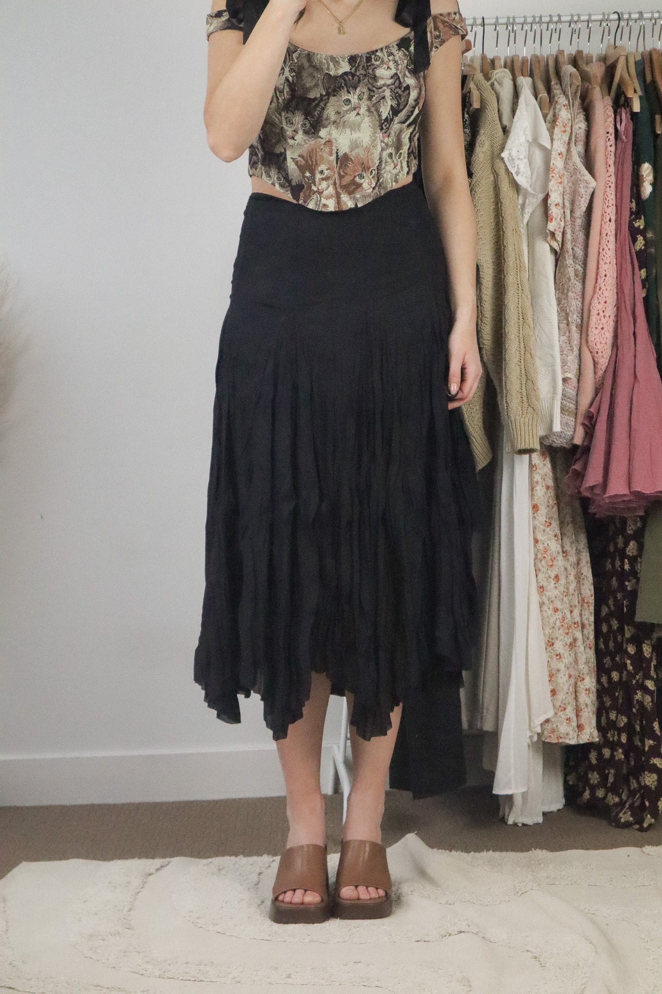 Vintage x Wrinkle Effect Midi Skirt (6/8)