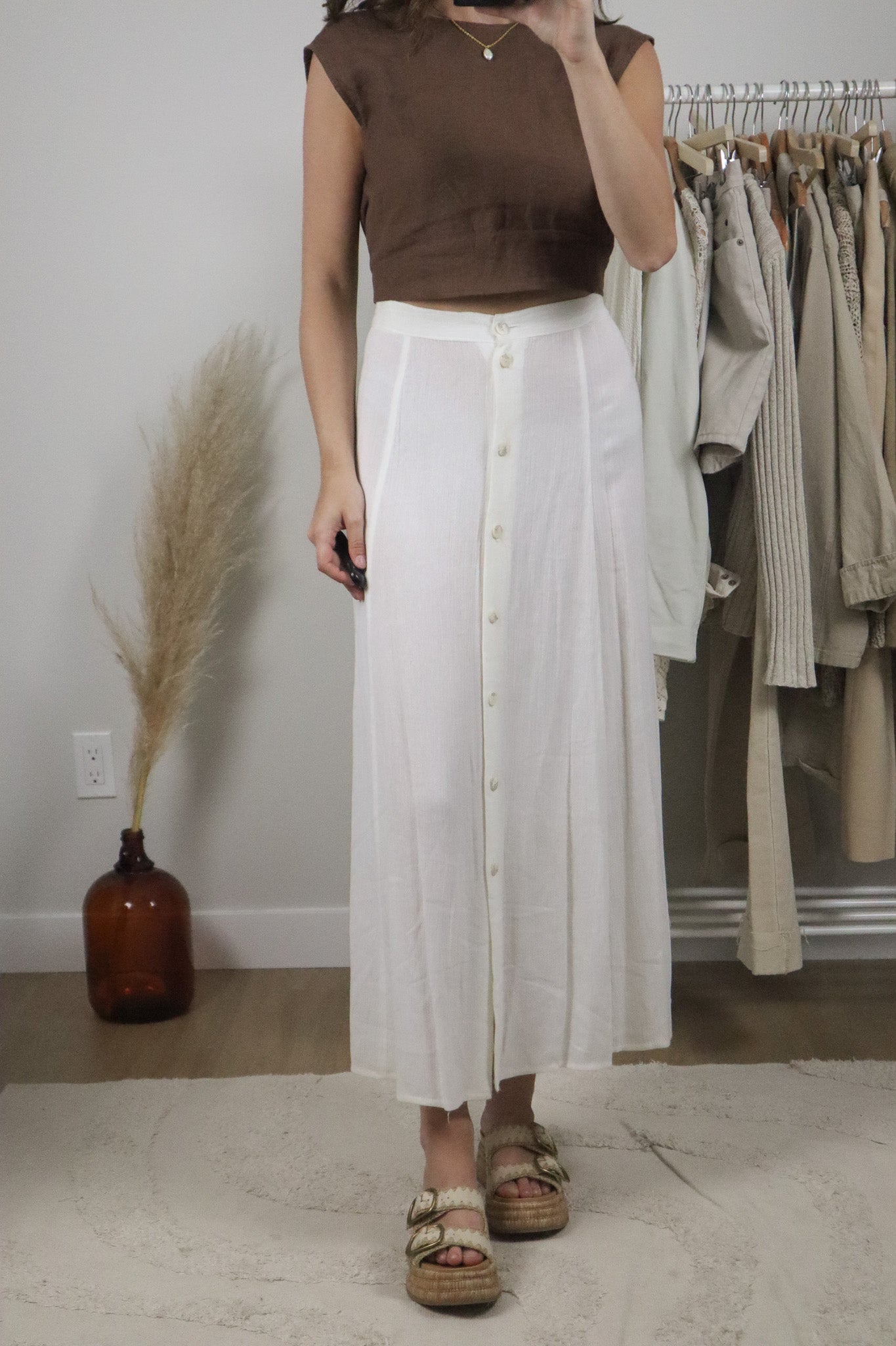Made in Canada x Vintage x Linen Blend Button Maxi Skirt (14)