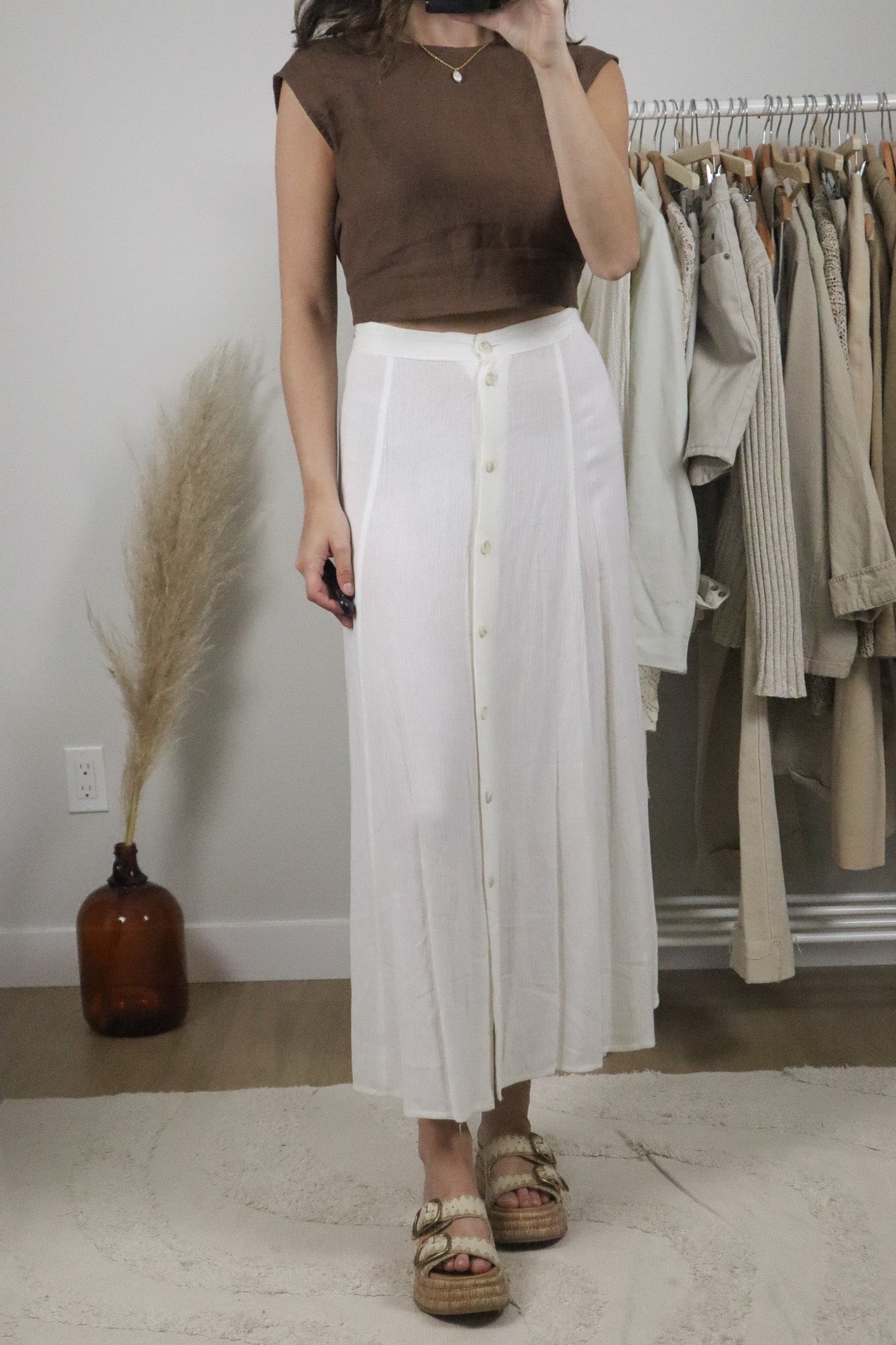 Made in Canada x Vintage x Linen Blend Button Maxi Skirt (14)