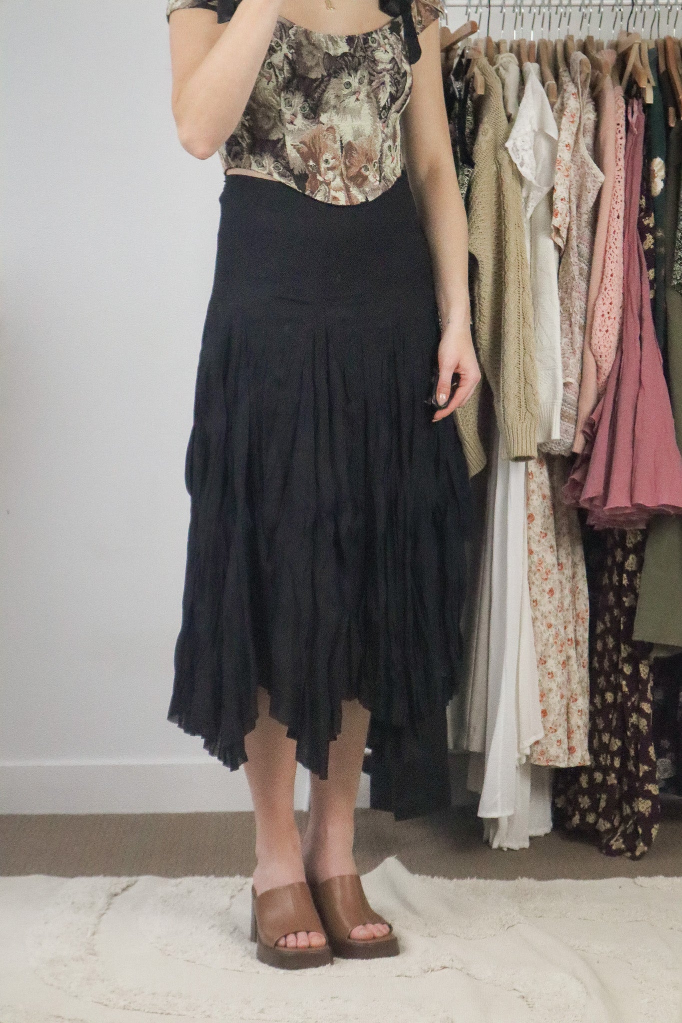 Vintage x Wrinkle Effect Midi Skirt (6/8)