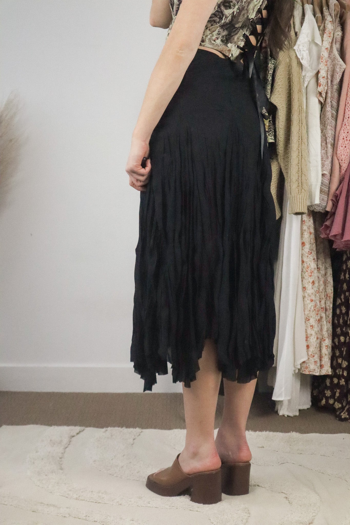 Vintage x Wrinkle Effect Midi Skirt (6/8)