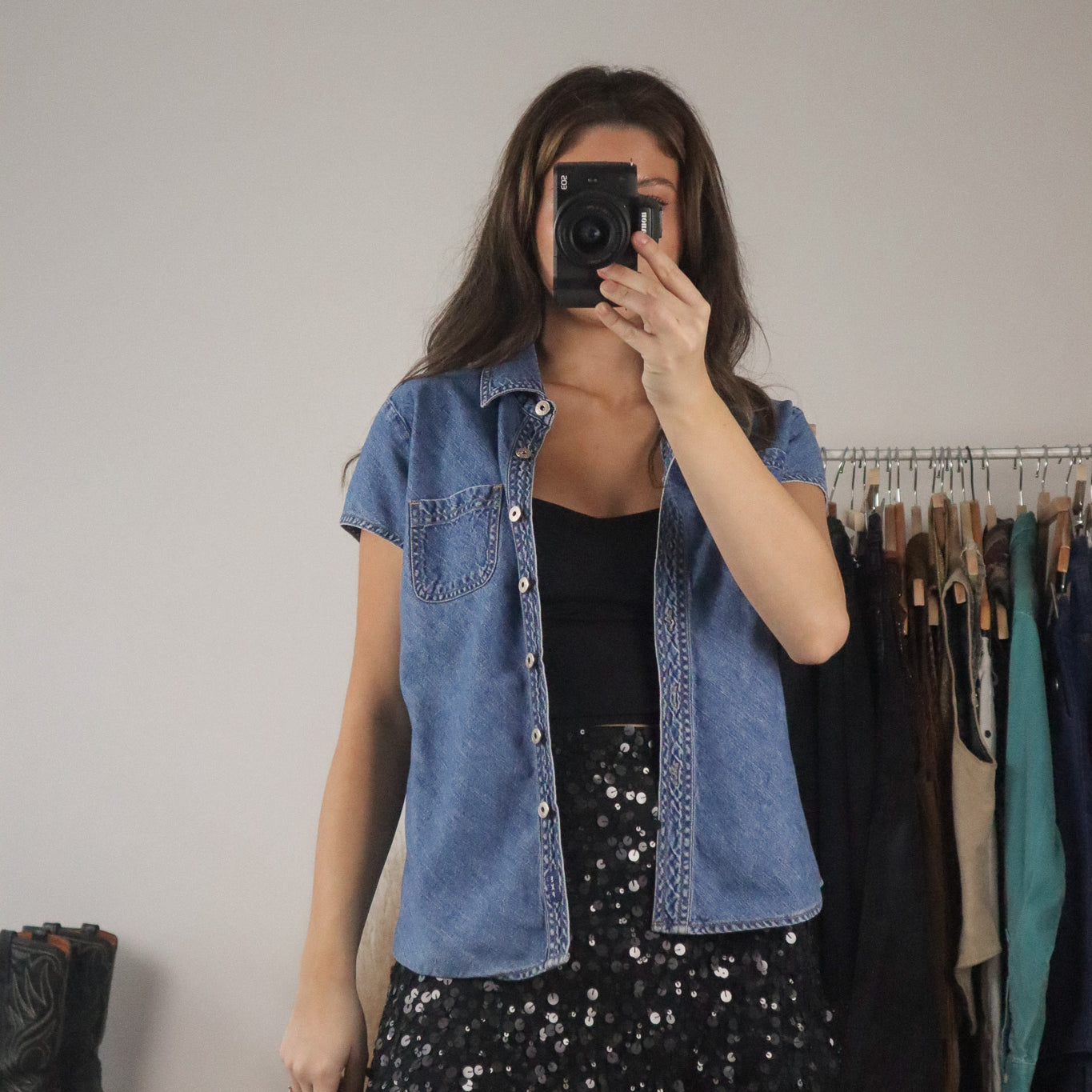 Vintage x Denim Button Up Shirt (S/M)