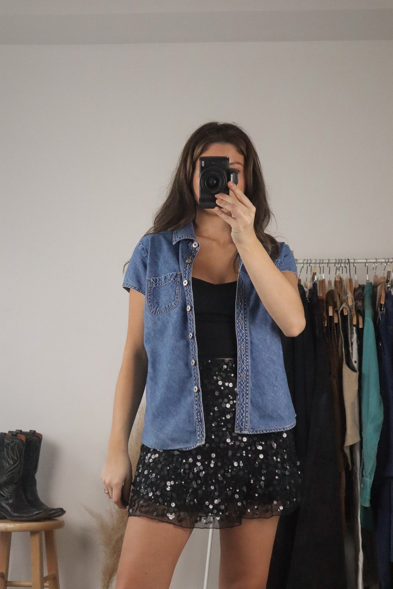 Vintage x Denim Button Up Shirt (S/M)