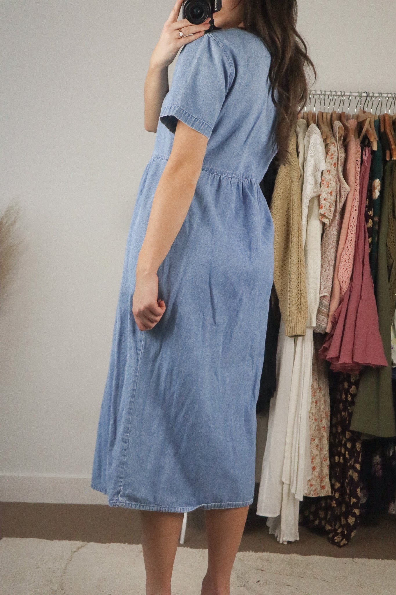 Vintage x Embroidered Denim Midi Dress (M)