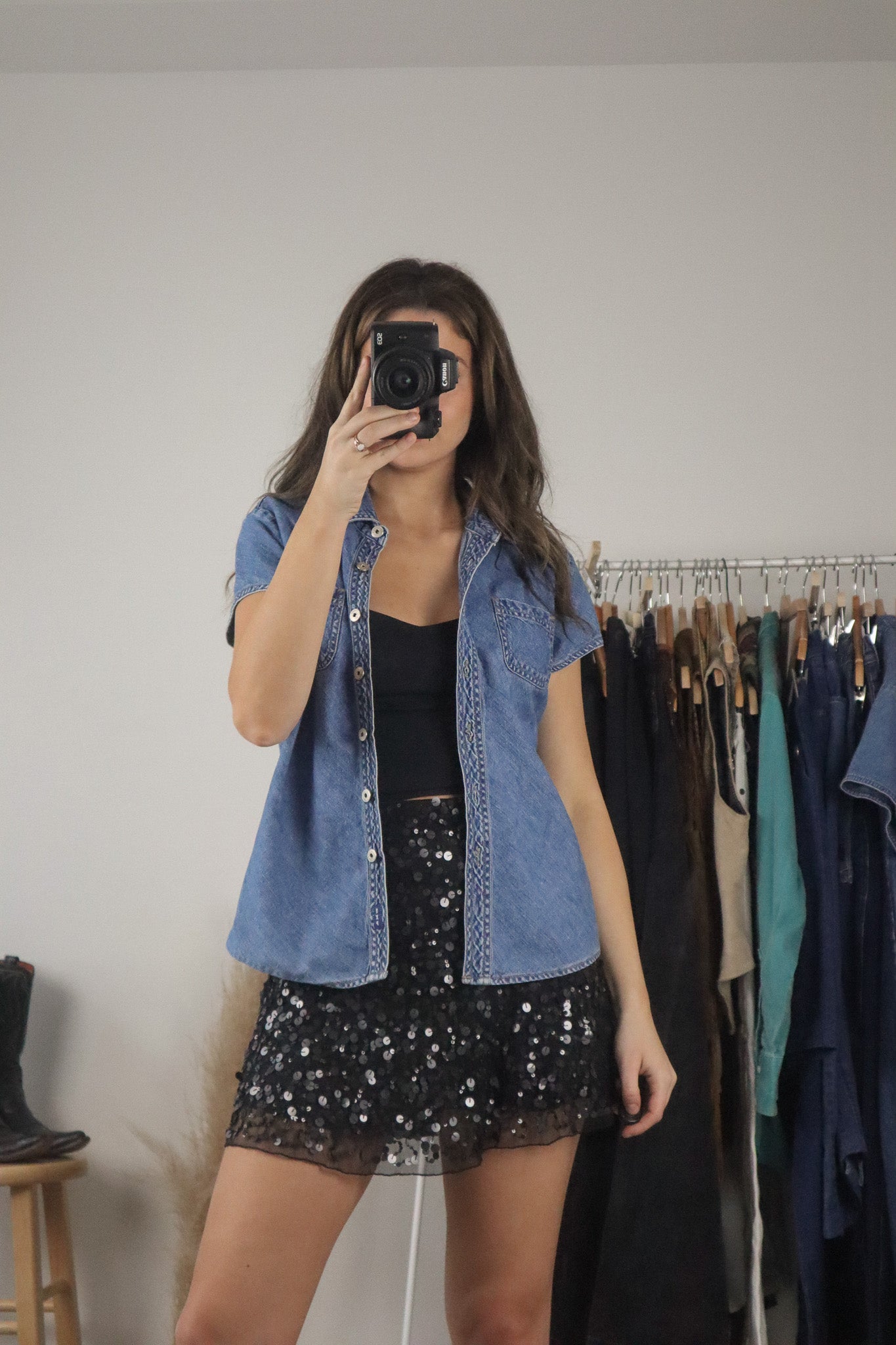 Vintage x Denim Button Up Shirt (S/M)