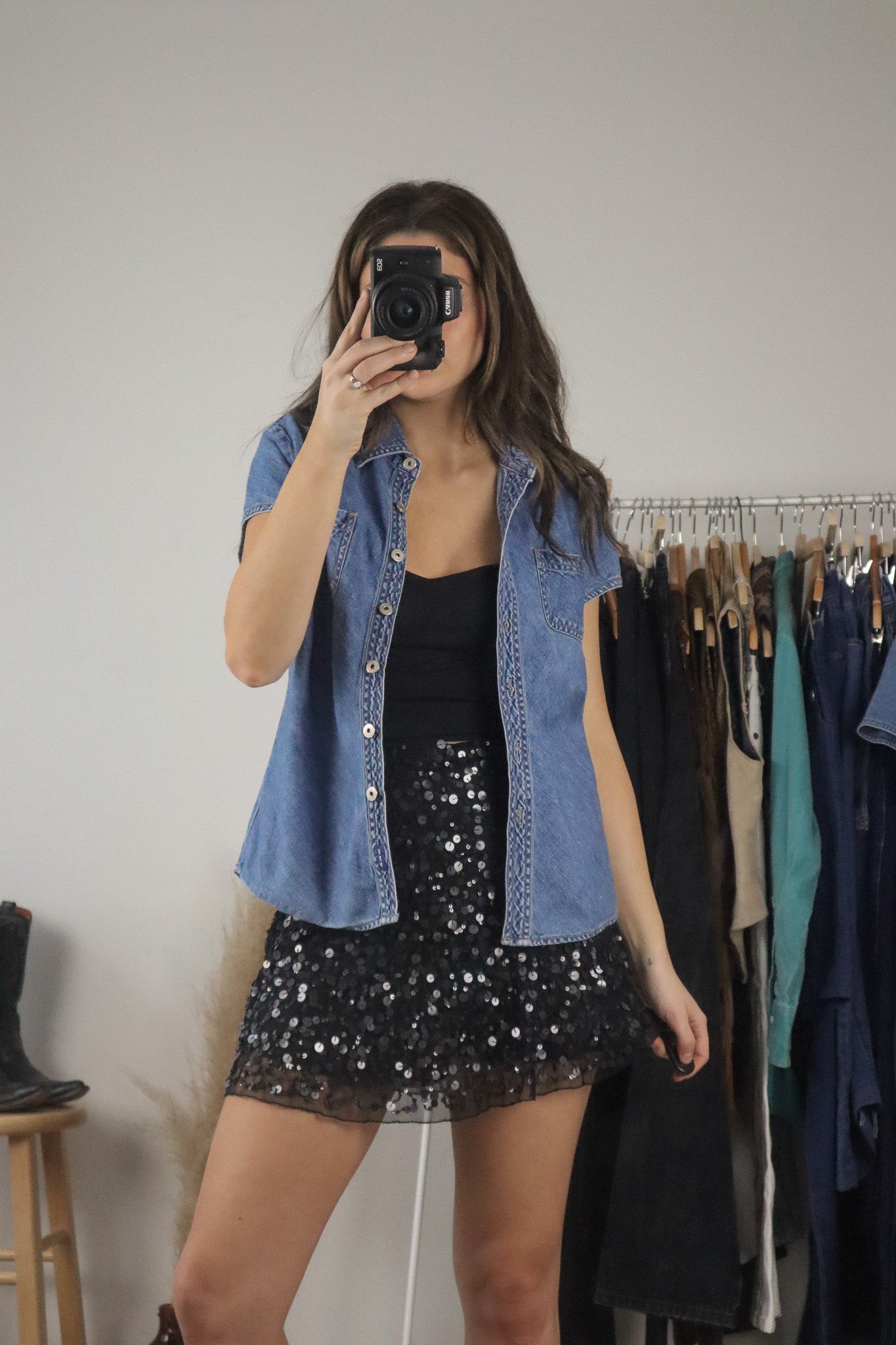 Vintage x Denim Button Up Shirt (S/M)