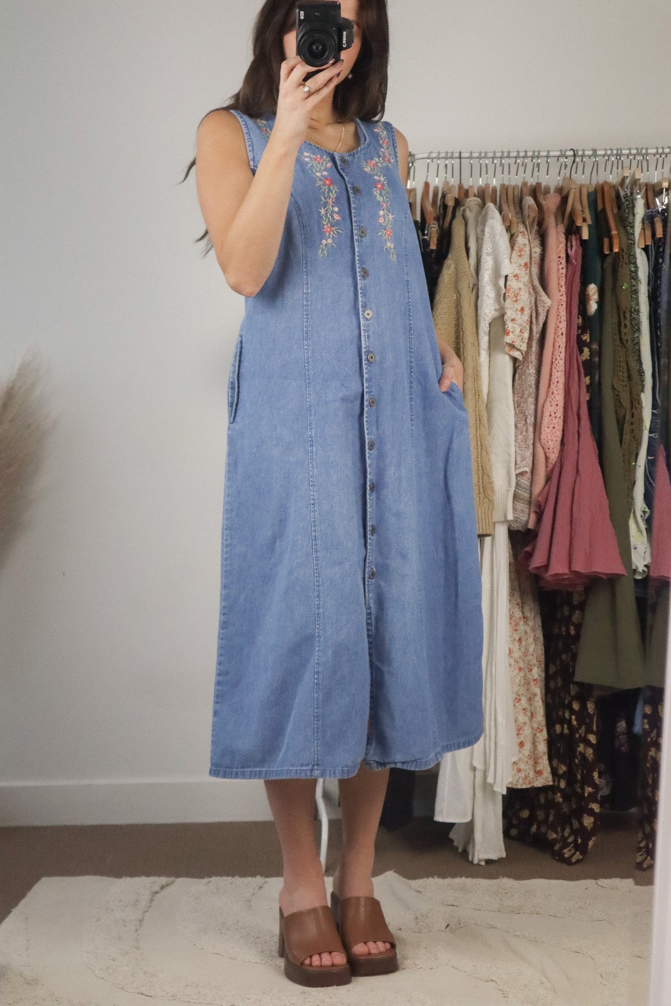 Vintage x Embroidered Denim Midi Dress (6)