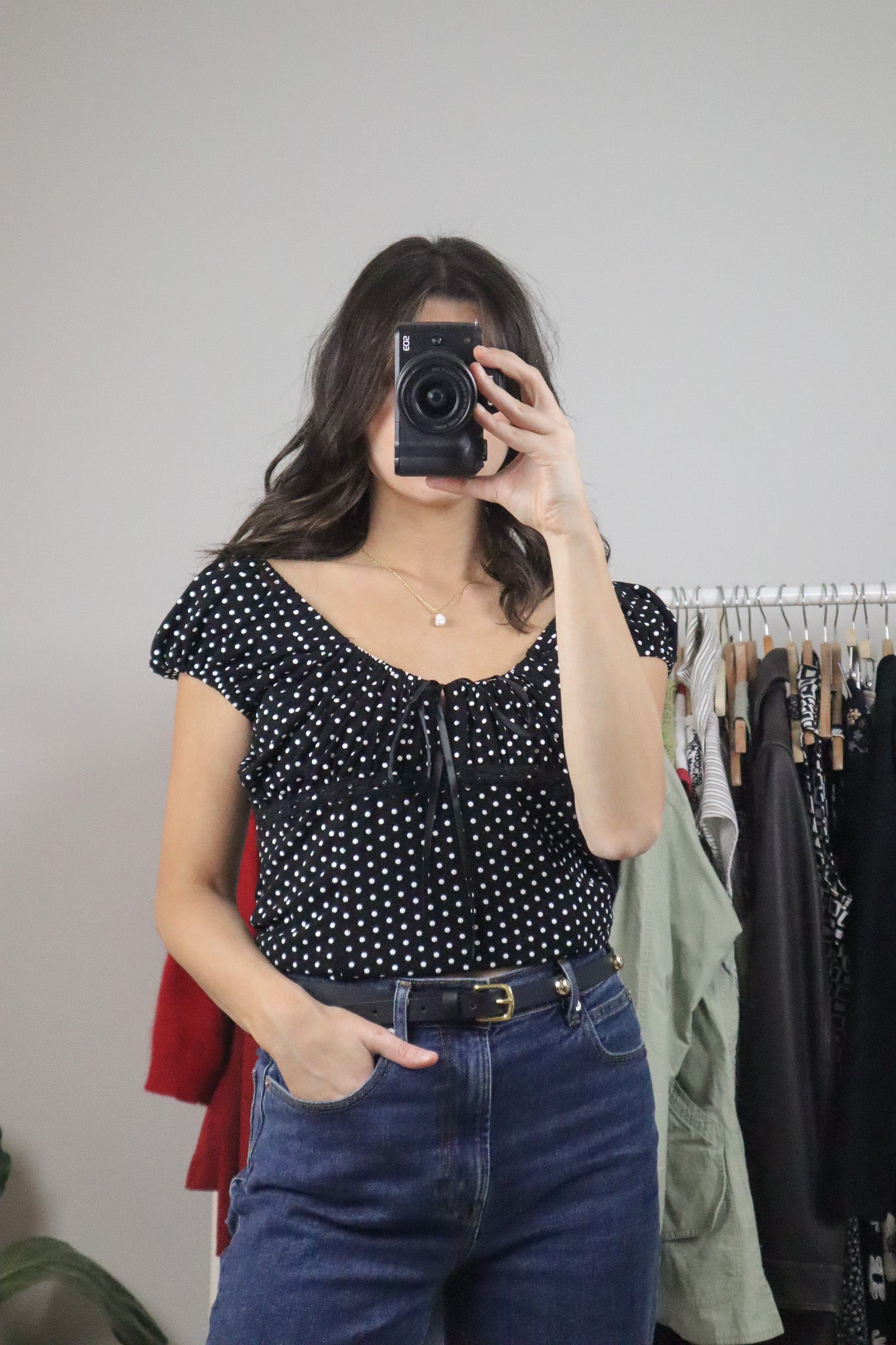 Vintage x Polkadot Milkmaid Blouse (L)