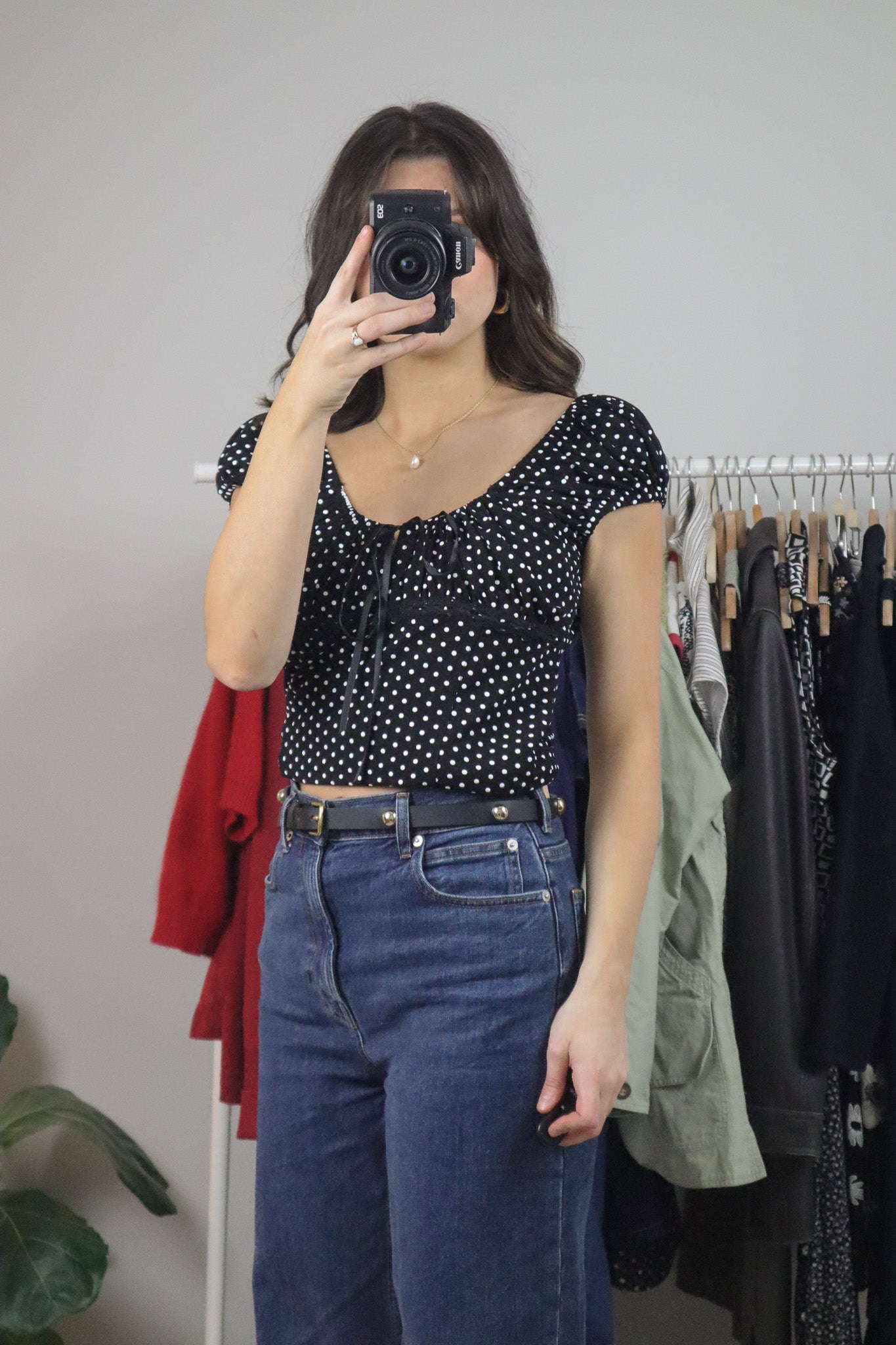 Vintage x Polkadot Milkmaid Blouse (L)