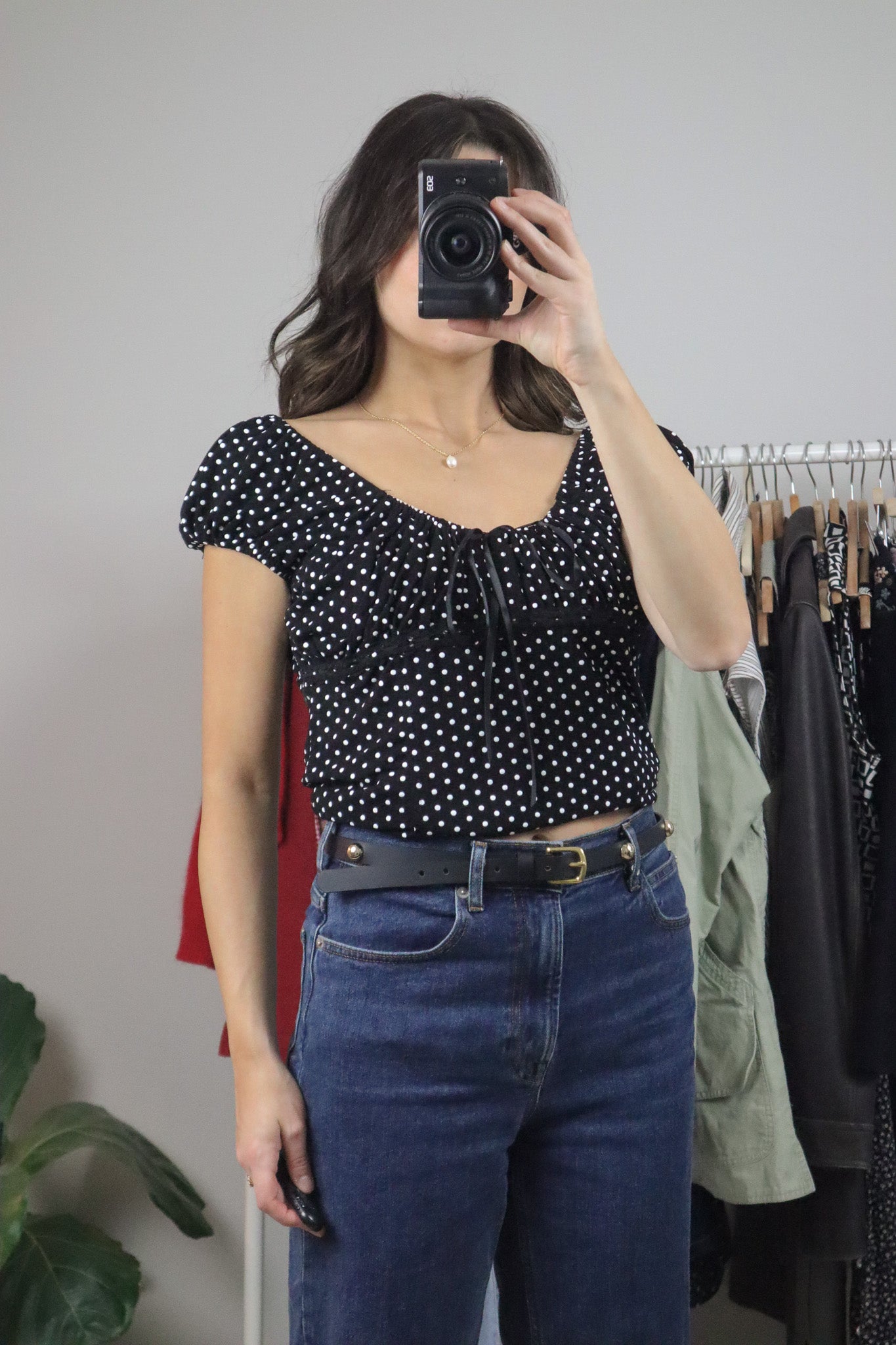 Vintage x Polkadot Milkmaid Blouse (L)