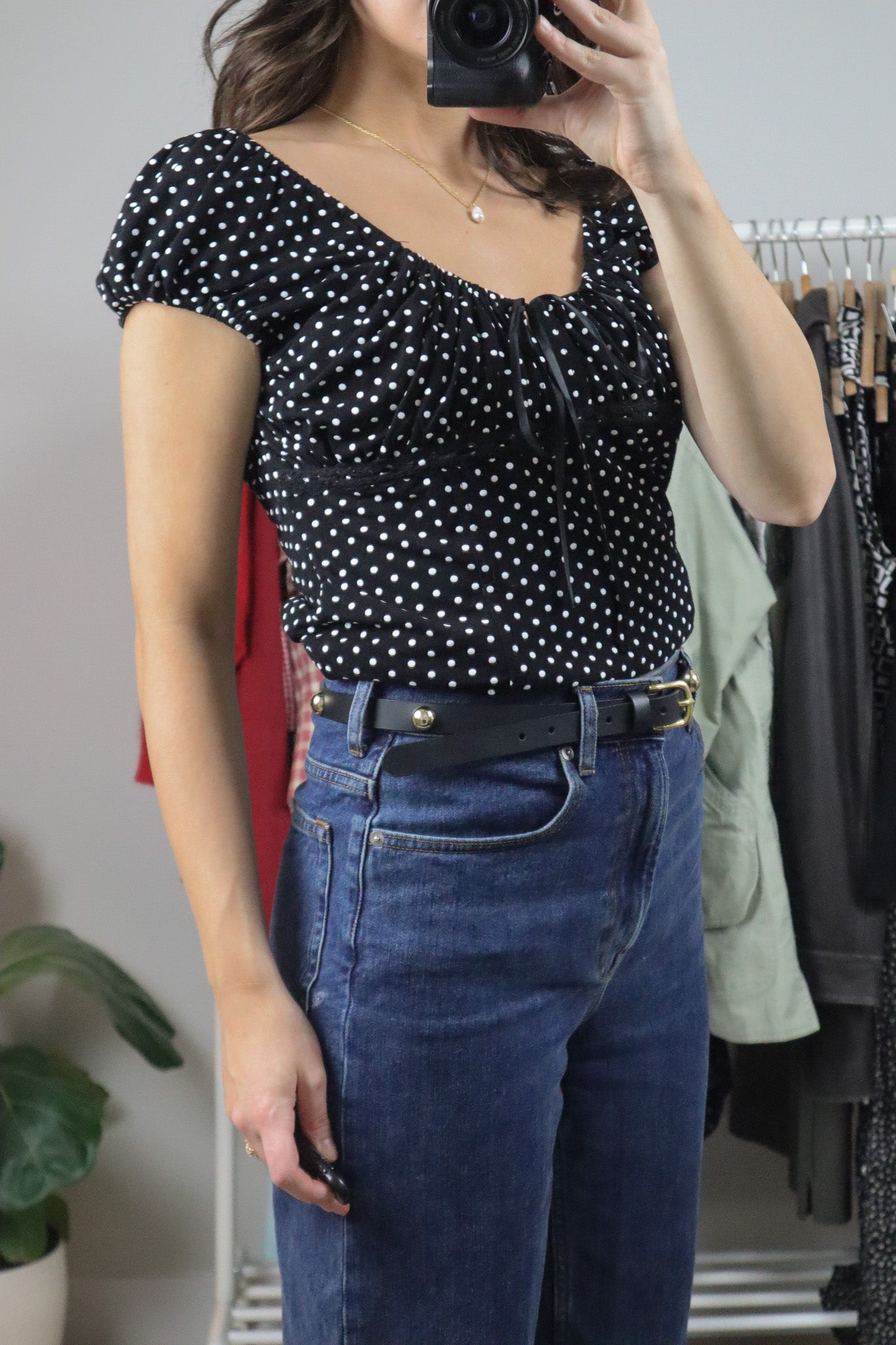 Vintage x Polkadot Milkmaid Blouse (L)
